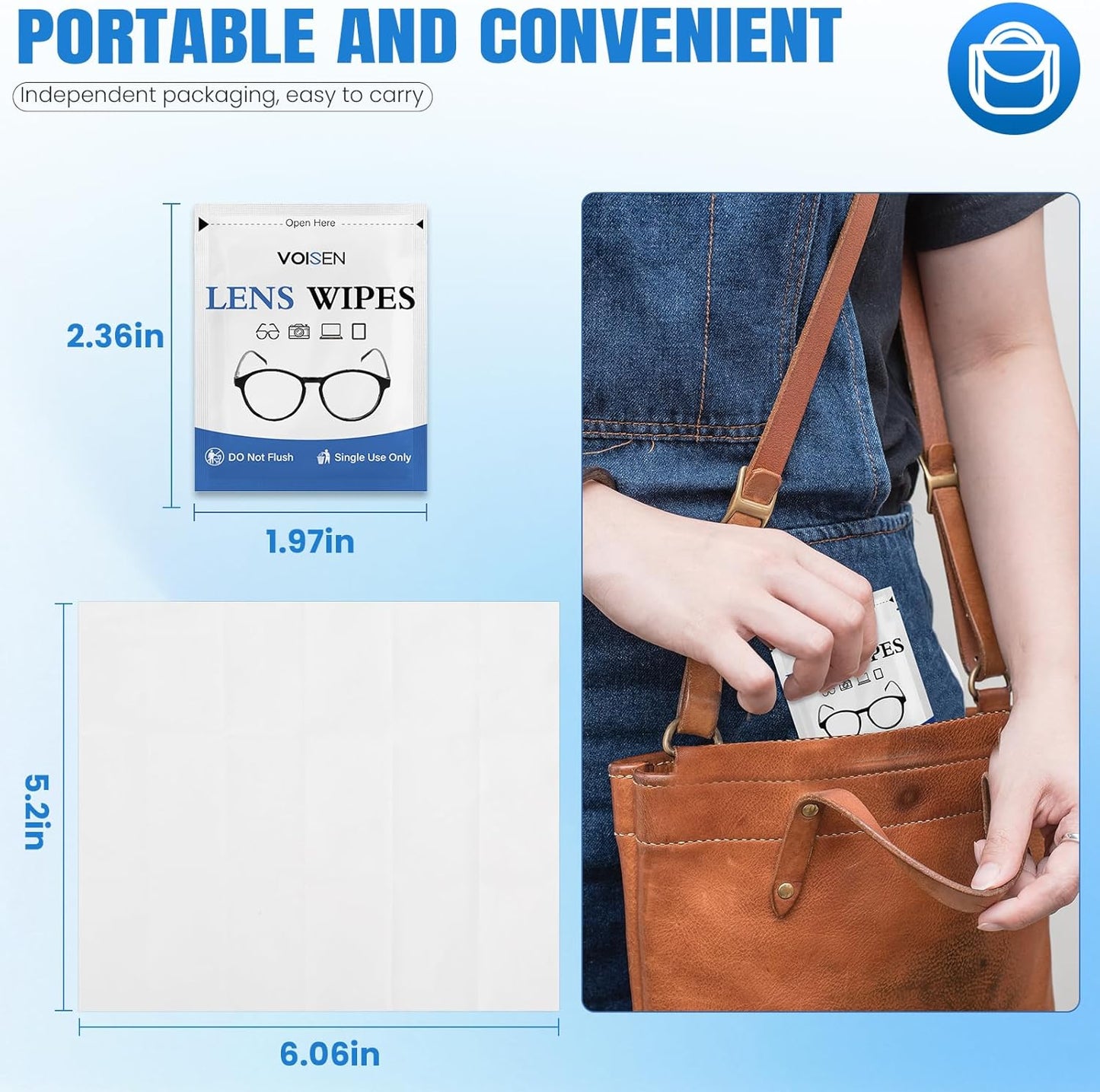 VOISEN Lens Wipes for Eyeglasses,450 Pack Eye Glasses Cleaner Wipes,Pre-Moistened Individually Wrapped Lens Wipes,Non-Scratching Non-Streaking,Safe for Eyeglasses, Goggles, Camera Lens, Phone