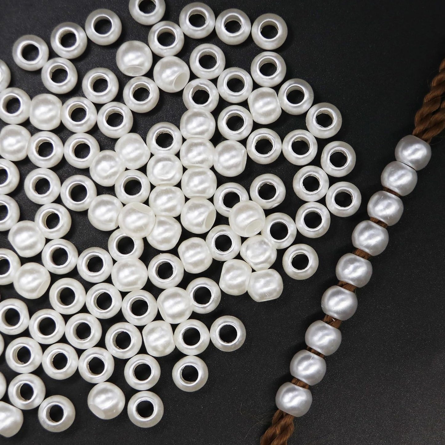 SEVENHEAD 50 Pcs Dreadlock Beads Highlight ABS White Pearl Dreadlocks Beads Hair Braid Clips Hair Decoration for Braids(White Pearl)