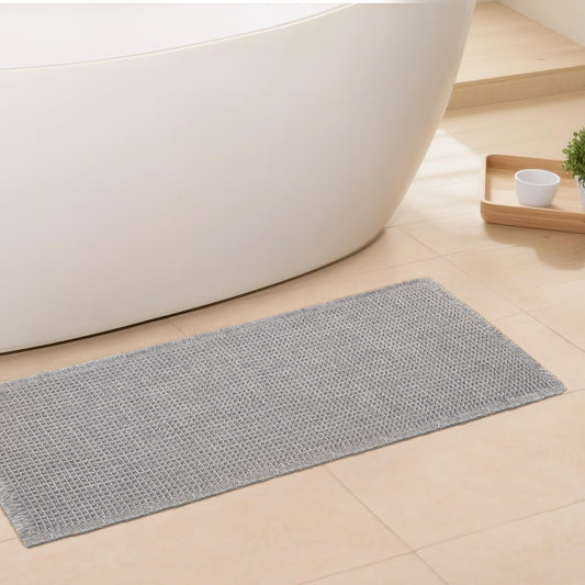 Waffle Runner Bath Mat - Long Boho Bathroom Rugs Non Slip Washable, Super Absorbent & Quick Dry, Soft Bath Mat Farmhouse Bathroom Decor, 24'' x 60'', Light Grey