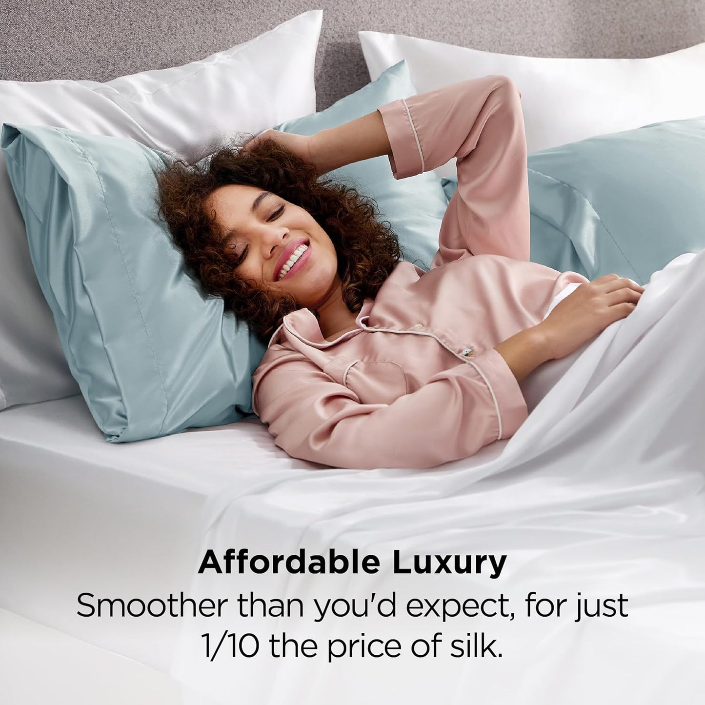 Bedsure Satin Pillowcase 2 Pack Similar to Silk Pillow Cases Standard Size, Pillow Case for Sleeping Women with Envelope Closure, Gifts for Women Men, Ether, 20x26 Inches, 2pcs