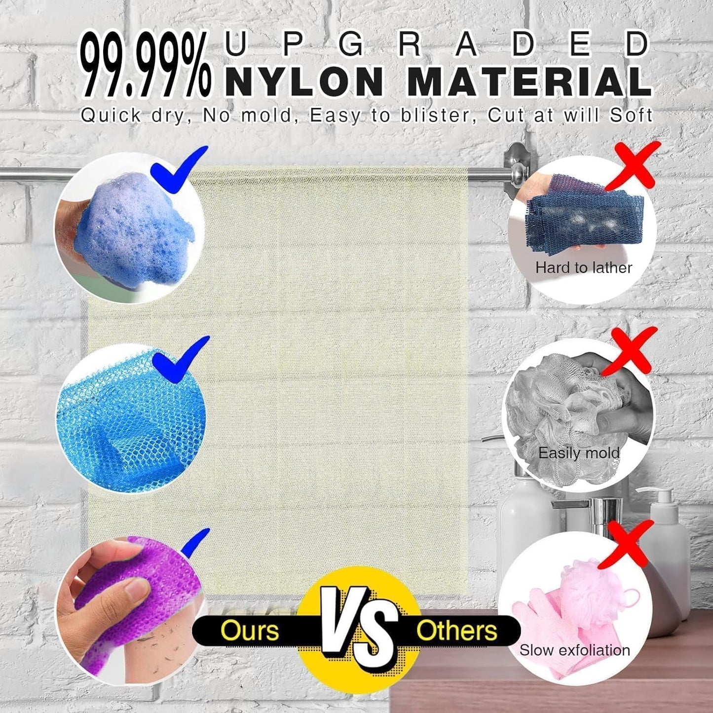 UJFQBH 5 Pieces African Bath Sponge African Net Long Net Bath Sponge Exfoliating Shower Body Scrubber Back Scrubber Skin Smoother,Great for Daily Use (Purple, Pink, Green, Blue, White)