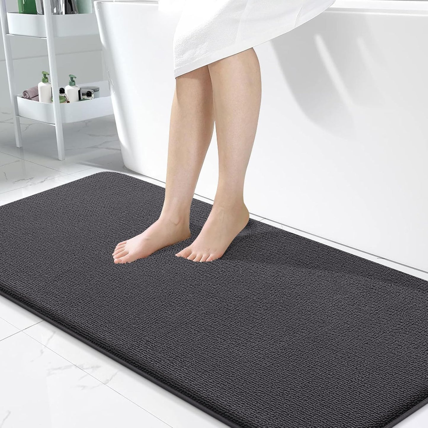 OLANLY Thick Memory Foam Bath Mat Rug 47x24, Extra Soft Absorbent Bathroom Rug, Quick Dry Bath Mats, Non-Slip, Machine Washable Carpet for Bathroom, Tub and Shower, Home Decor Accessories, Dark Grey