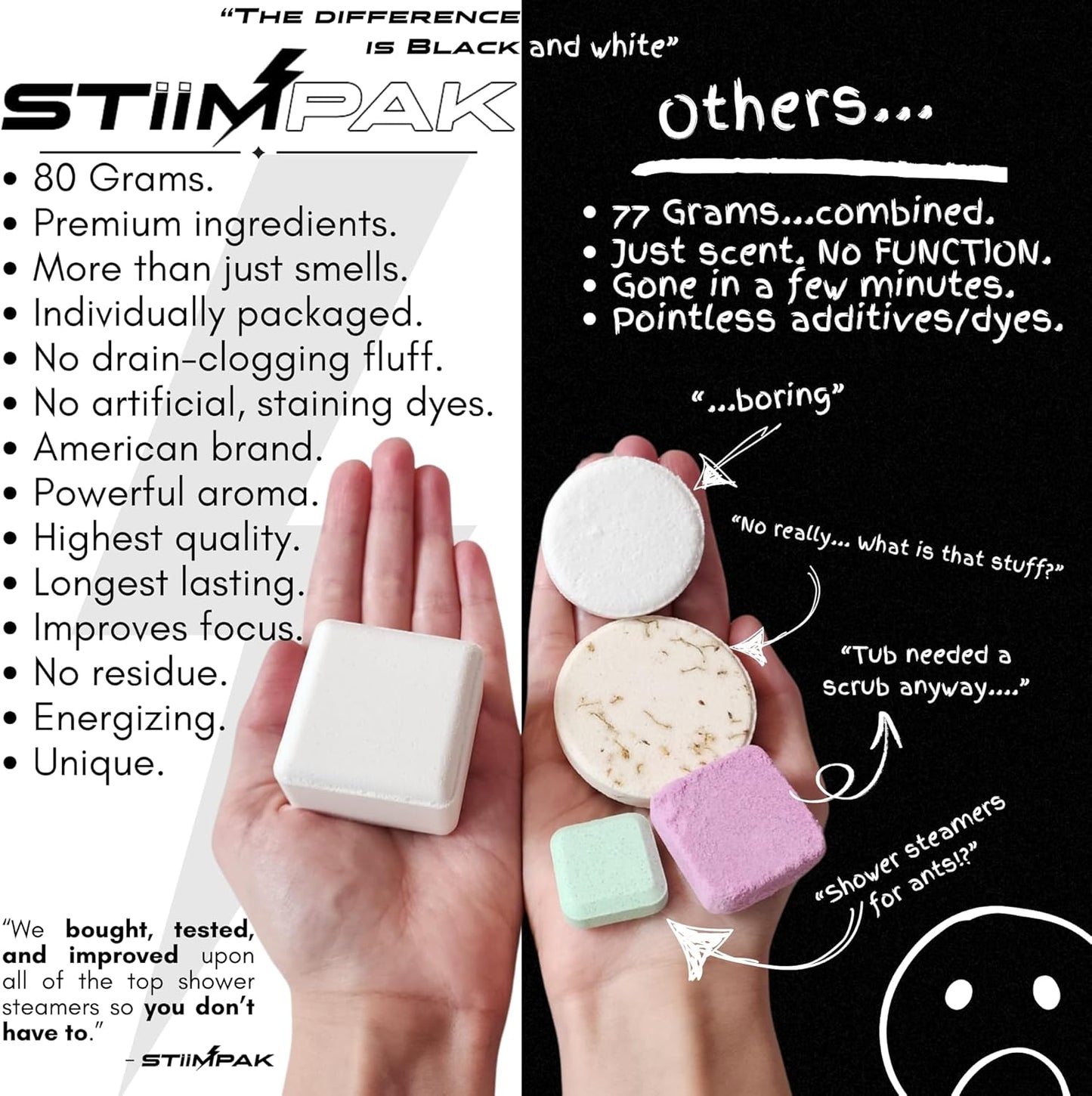 Shower Steamers | Synergy | XL 80g | Intimacy, Relaxation & Self-Love Aromatherapy | Caffeine, L-Theanine & Menthol | Gift for Women | Strawberry Vanilla | STiiMPAK (8 Pak + Loofah)