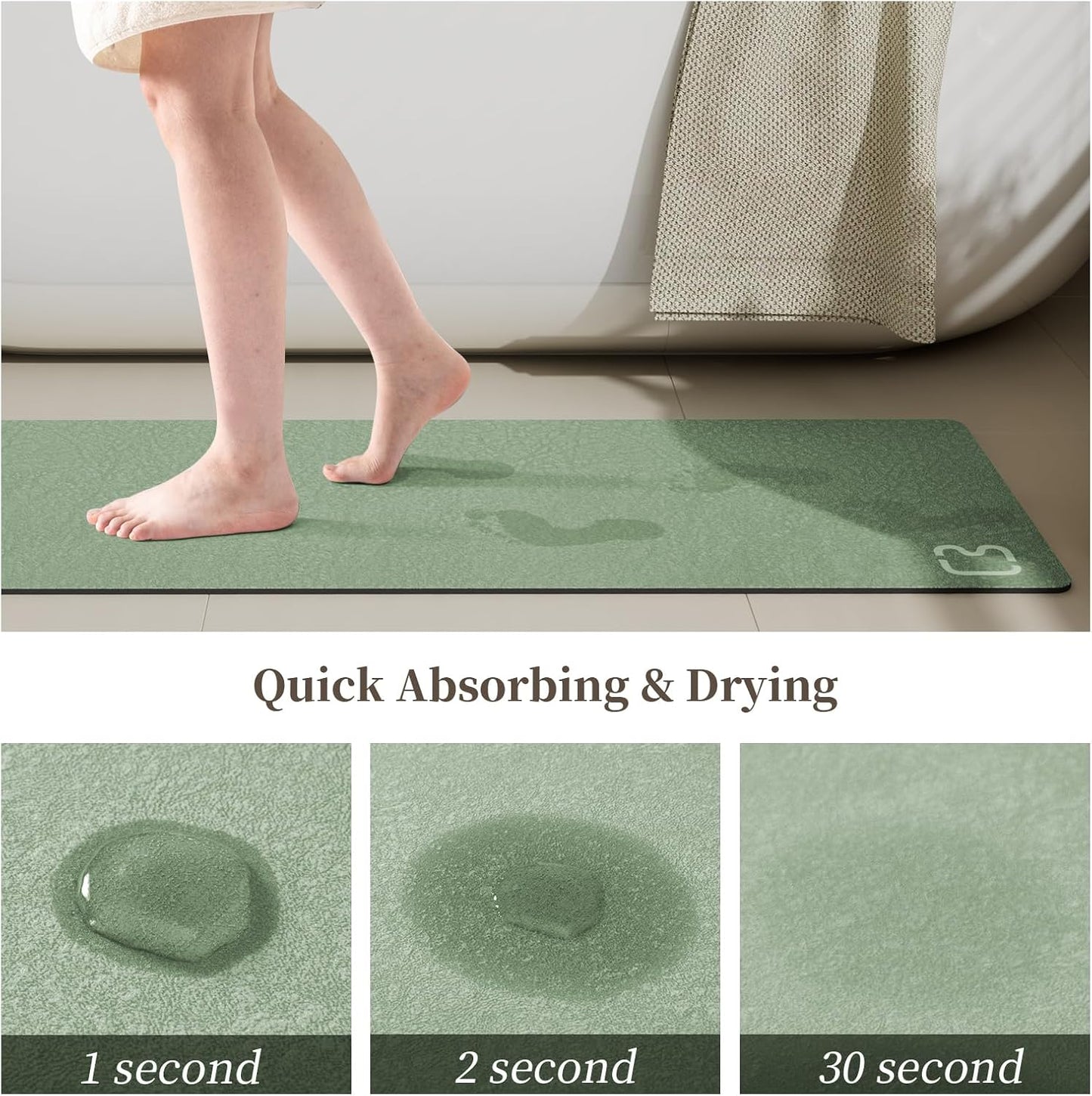 2 Piece Bathroom Rugs Mat Set - Quick Dry Diatomaceous Earth Bath Mat for Bathroom Non-Slip Bath Rug with Rubber Backing, Absorbent Bath Mats Thin Bath Floor Mat,15.7x23.6+15.7x47.2 Inch, Sage Green
