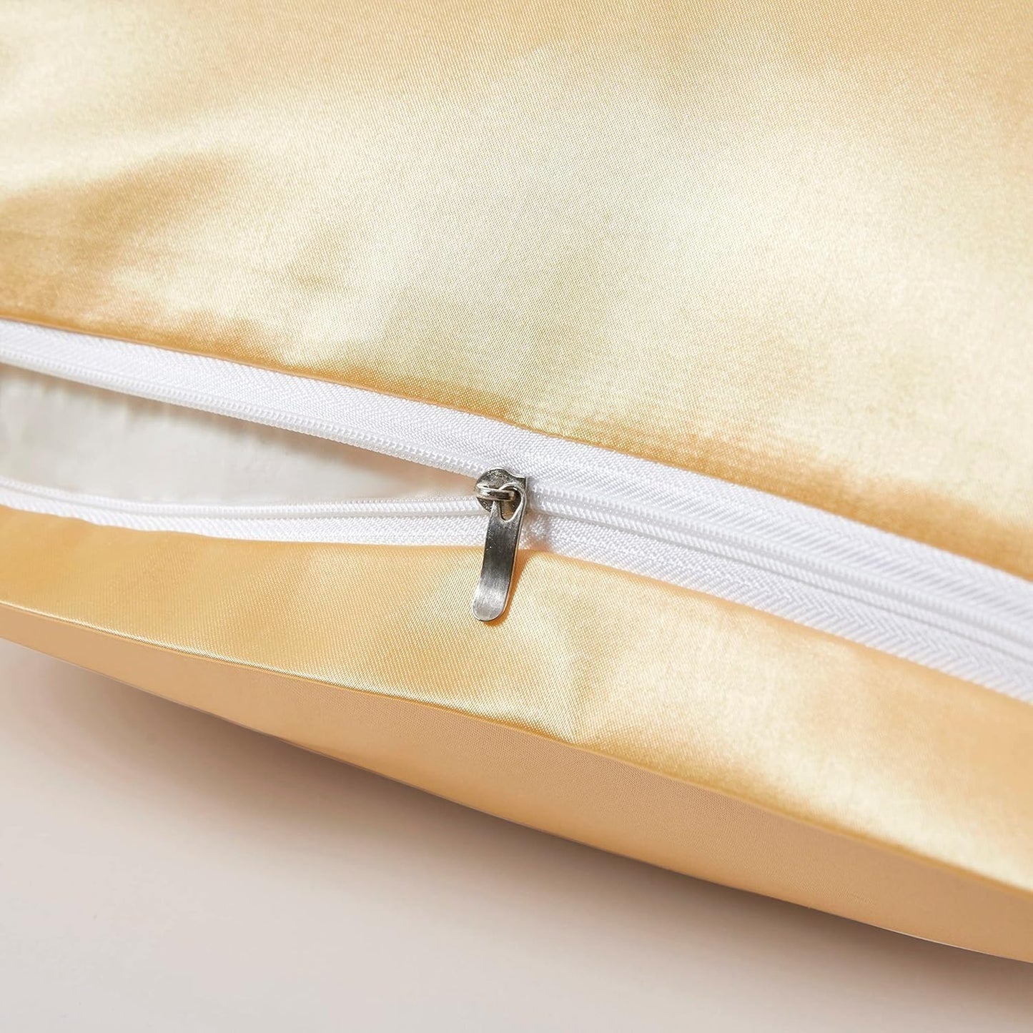 Juwenin Bedding,Super Soft and Luxury Silky Satin Pillowcase with Zipper (Silky Satin Pillow Case for Hair) Set of 2 (Champagne, Standard(20''x26''))