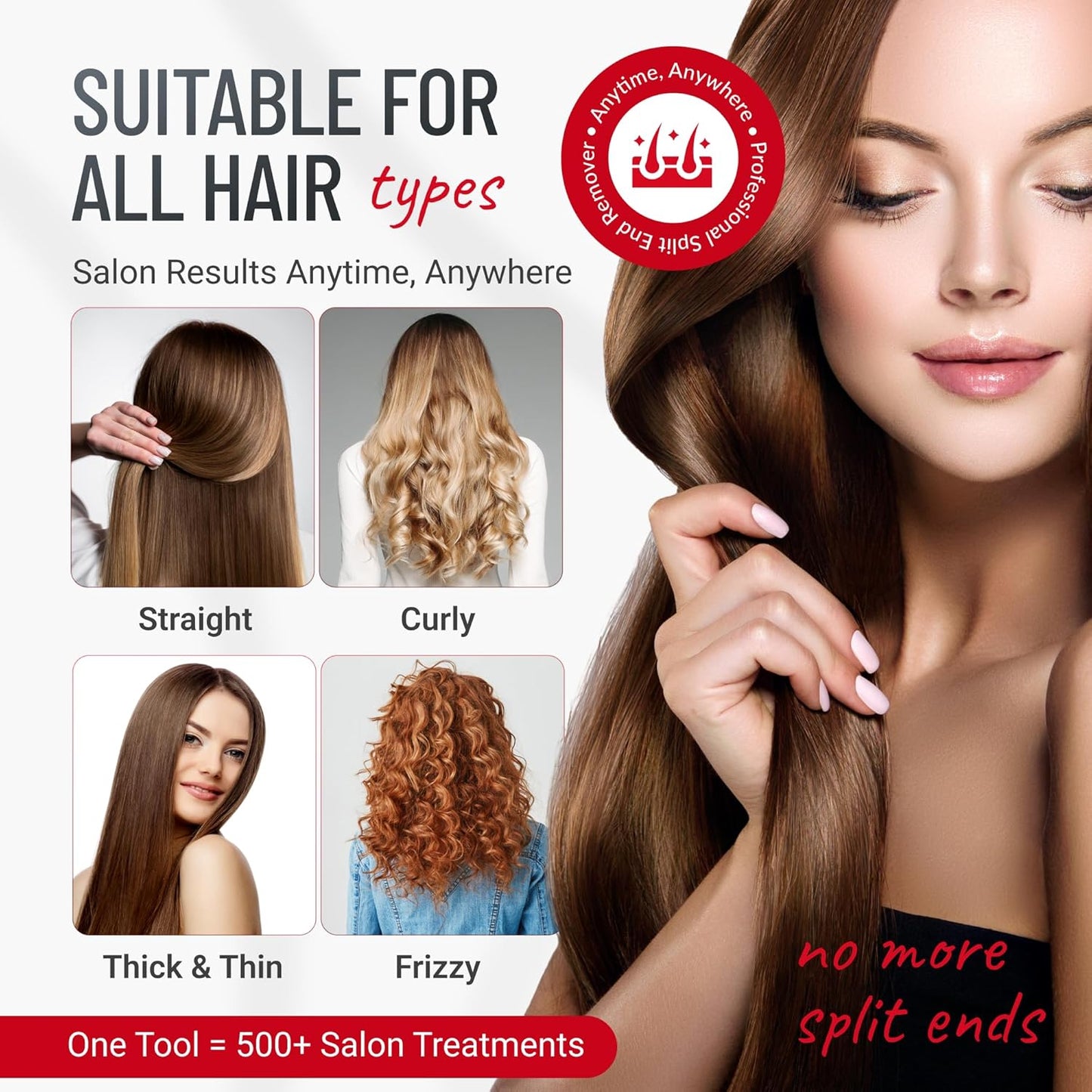 Split-Ender PRO - Original Professional Beauty Tool - Cordless Split End Hair Trimmer for Damaged, Dry, Brittle, Frizzy, Curly or Straight Hair (Red, Professional Kit)