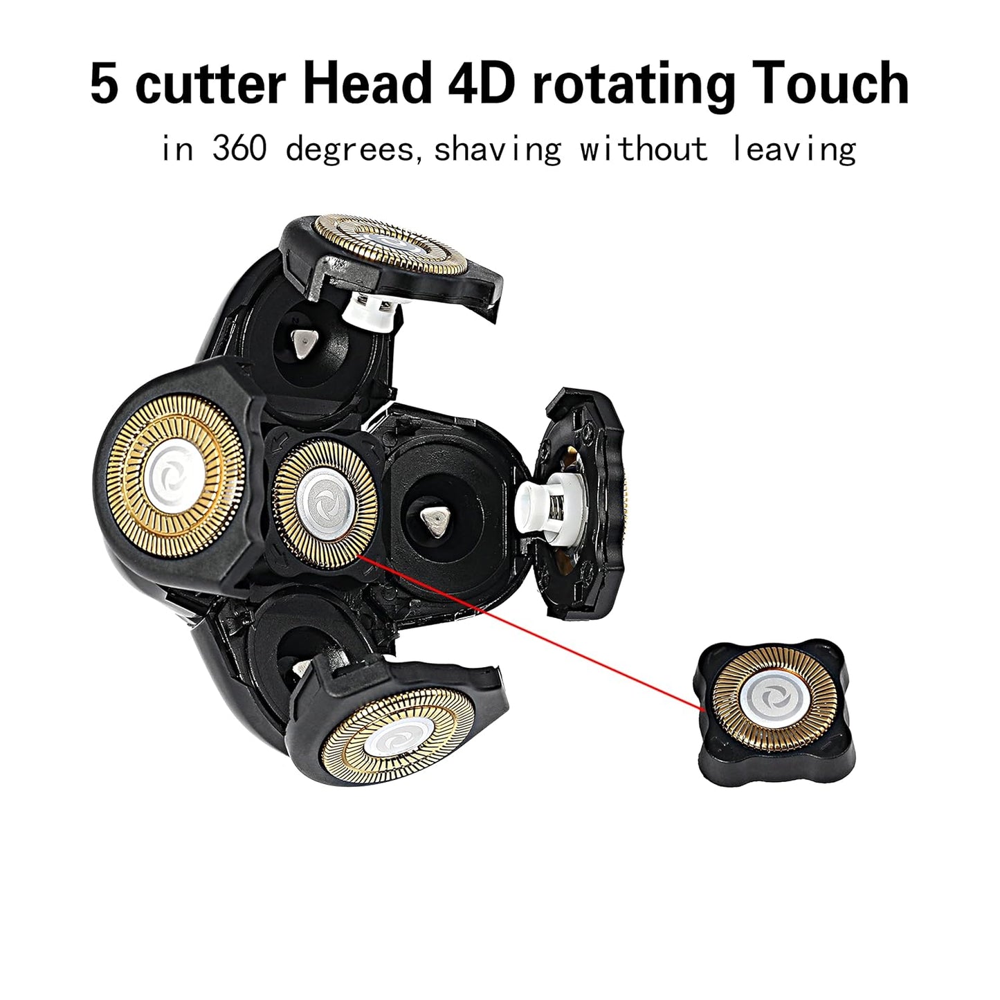 5D Men's Electric Shaver Replacement Heads Bald Replacement Heads Replacement 5 Heads Razor Blades Wet and Dry Compatible Waterproof with Blade Cover(Gold)