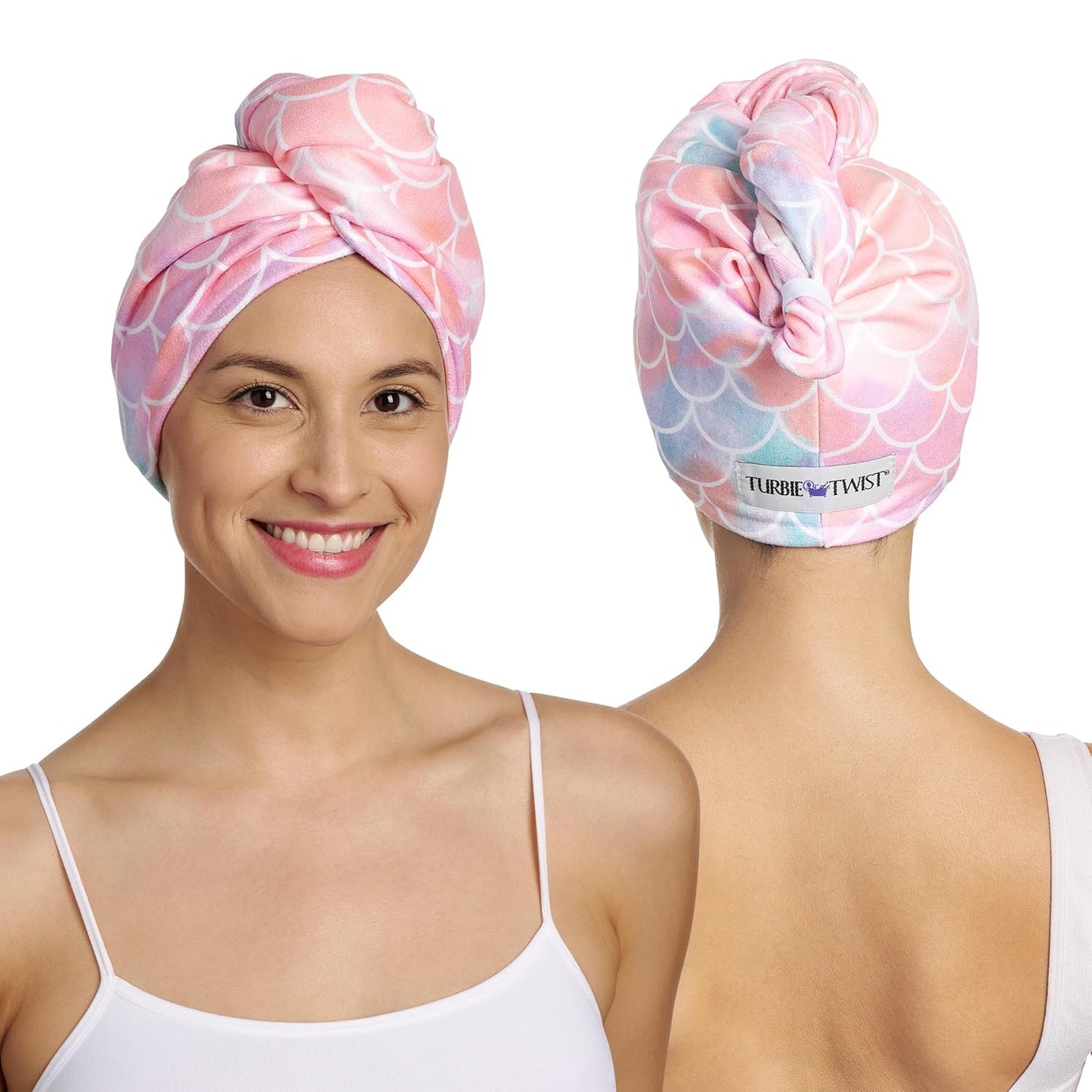 Turbie Twist 2-Pack Microfiber Hair Towel for Beauty, Travel, Gifting - Hair Wrap Turban for Straight, Wavy & Curly Hair - Premium Personal Care - Mermaid
