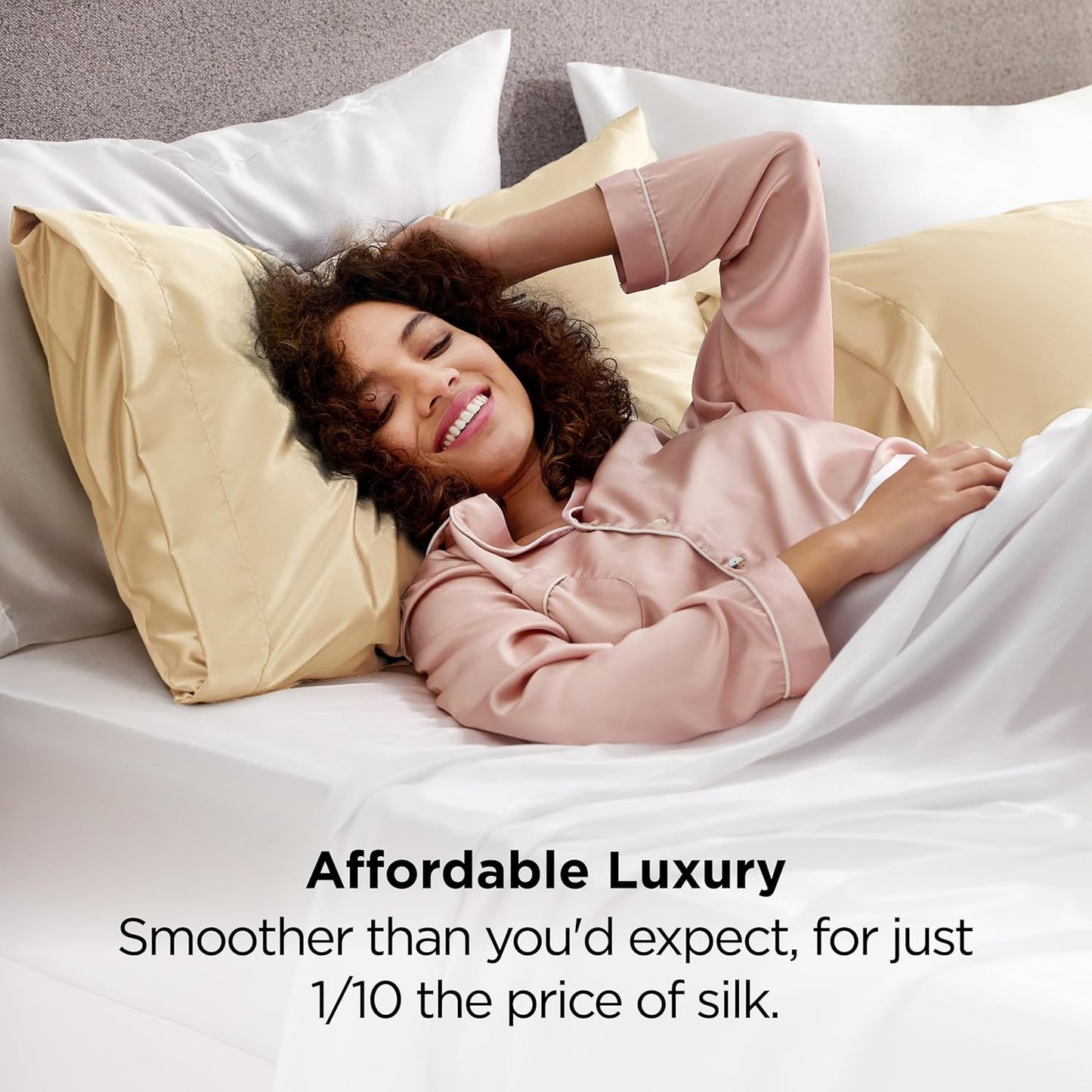 Bedsure King Size Satin Pillowcase Set of 2 - Champagne Gold Silky Pillow Cases for Hair and Skin with Envelope Closure, Similar to Silk Pillow Cases, Gifts for Women Men, 20x36 Inches, 2pcs