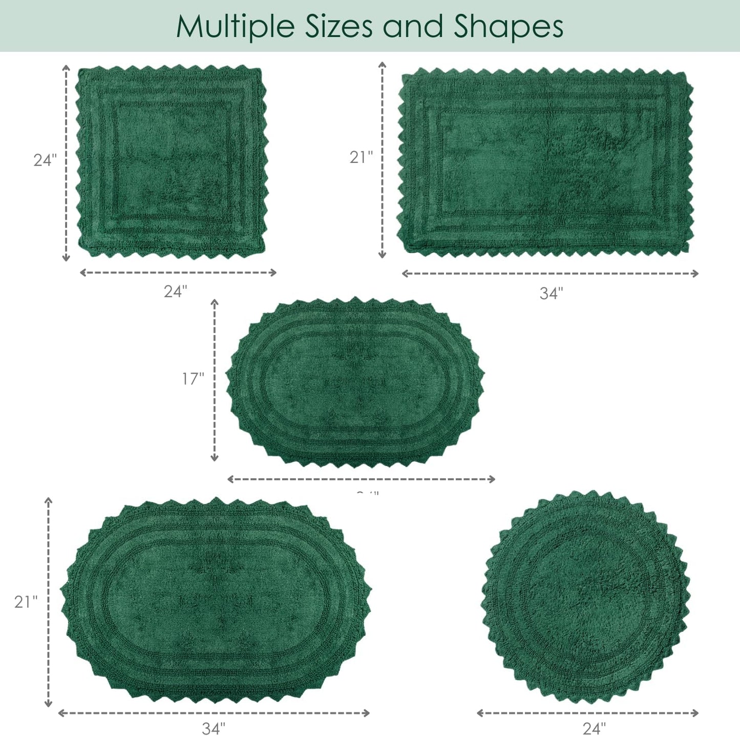 RAJRANG Foliage Green Cotton Bath Rug | Oval 24x17 Inches with Crochet Trim | Soft Reversible Bathroom Mat for Modern, Rustic, or Boho Interiors