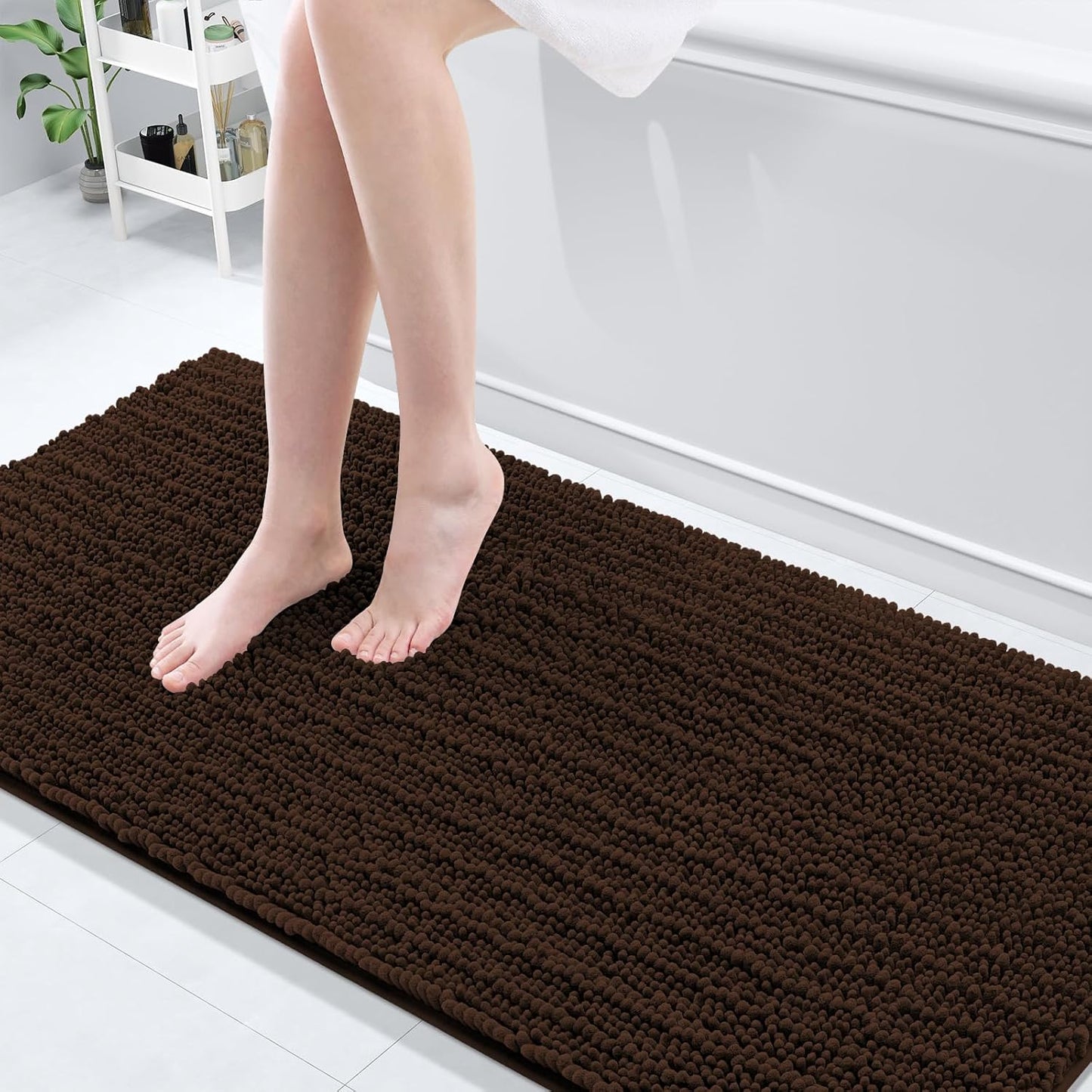 Arotive Luxury Chenille Bathroom Rug Mat, Extra Soft Thick Absorbent Shaggy Bath Rugs, Non-Slip Machine Wash Dry, Plush Bath Mats for Bathroom, Shower and Tub, 70x24, Brown