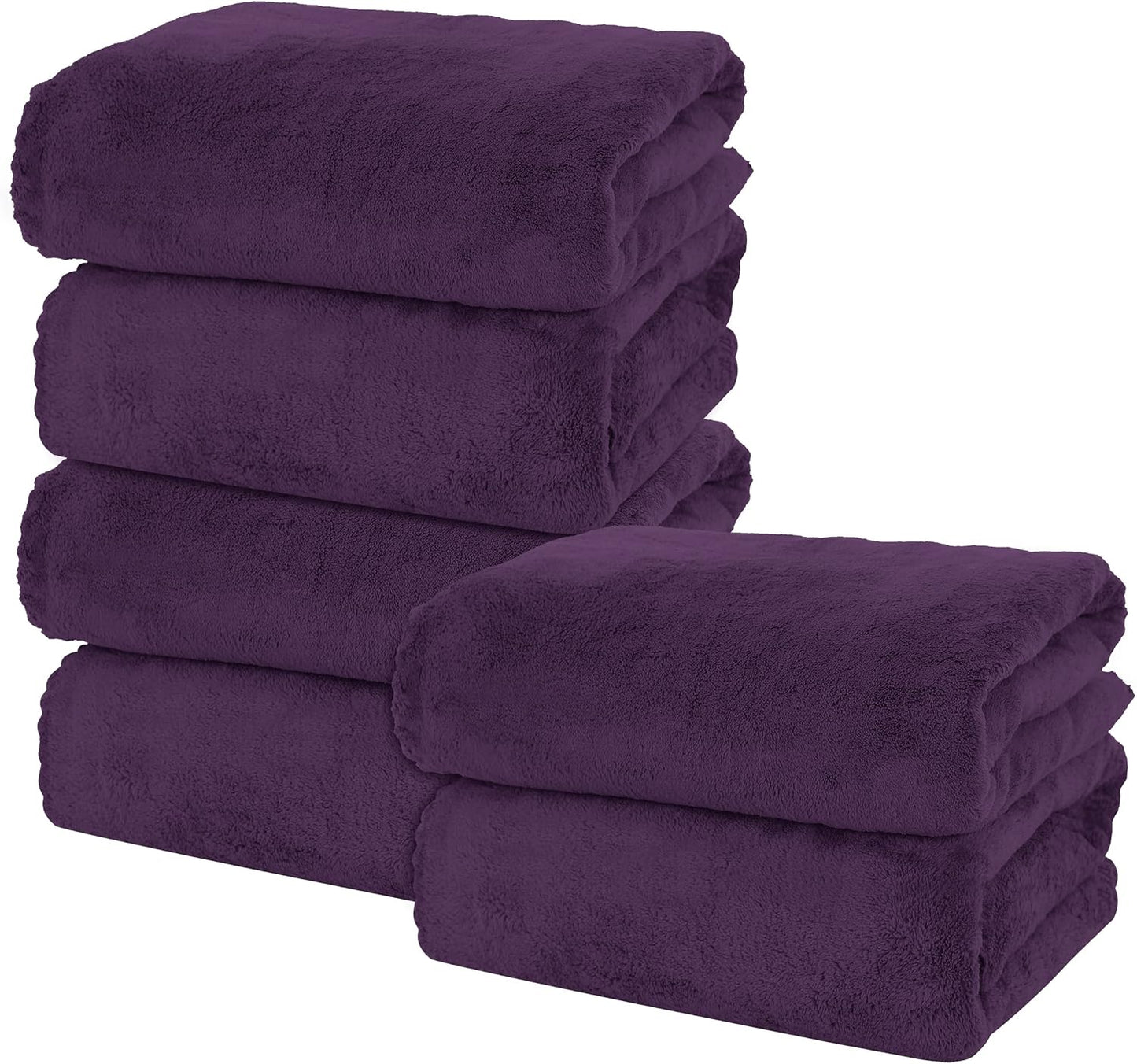 MOONQUEEN 6 Pack Premium Bath Towel Set - Quick Drying - Microfiber Coral Velvet Highly Absorbent Towels - Multipurpose Use as Bath Fitness, Bathroom, Shower, Sports, Yoga Towel (Grape Purple)