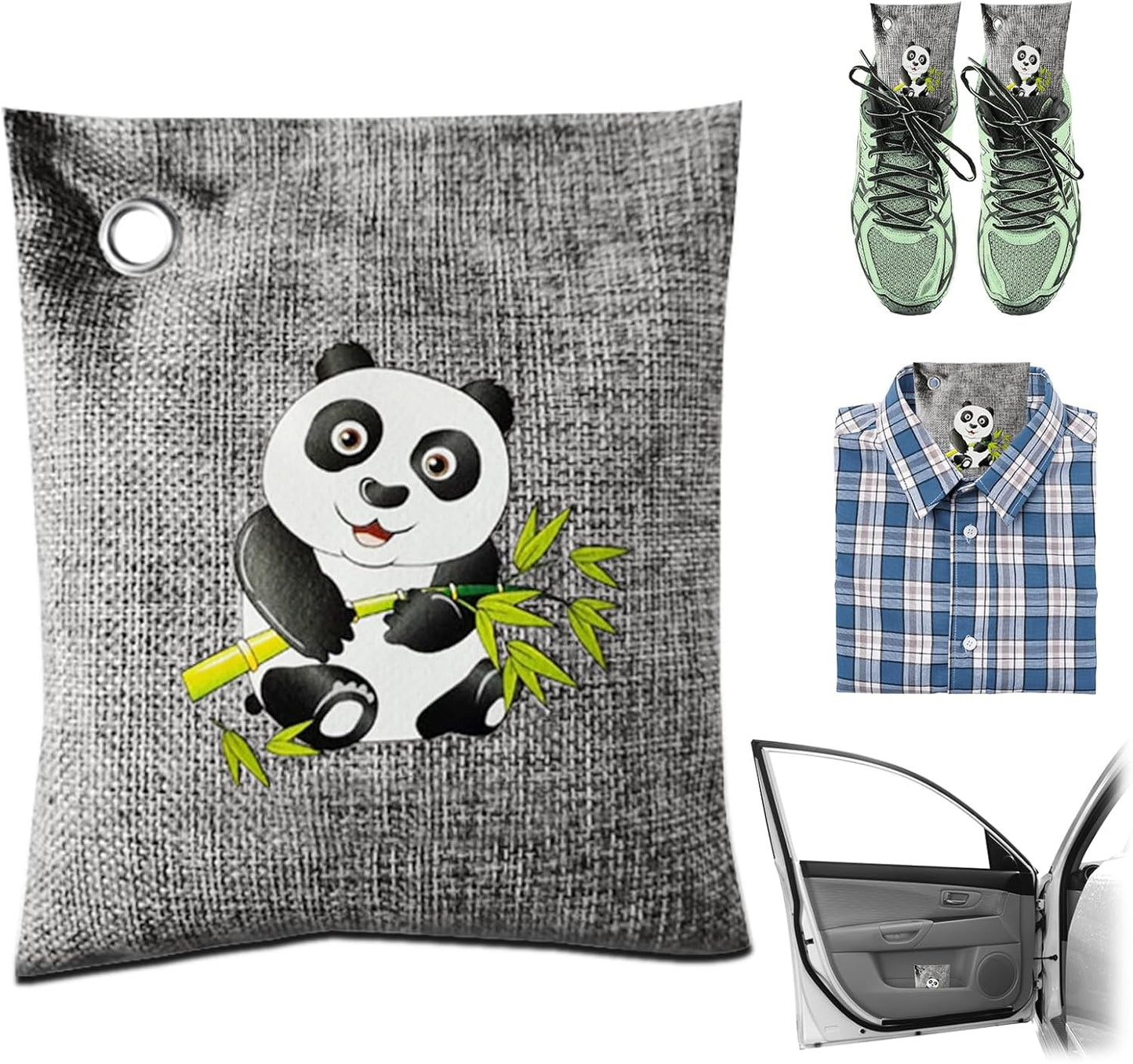 4 Pack charcoal odor absorber,Bamboo Charcoals Air Purifying Bag Charcoals Deodorizer Eliminator for Strong Odors in Car, Closet, Shoe, Basement (200G*4 Pack Panda, Unscented)