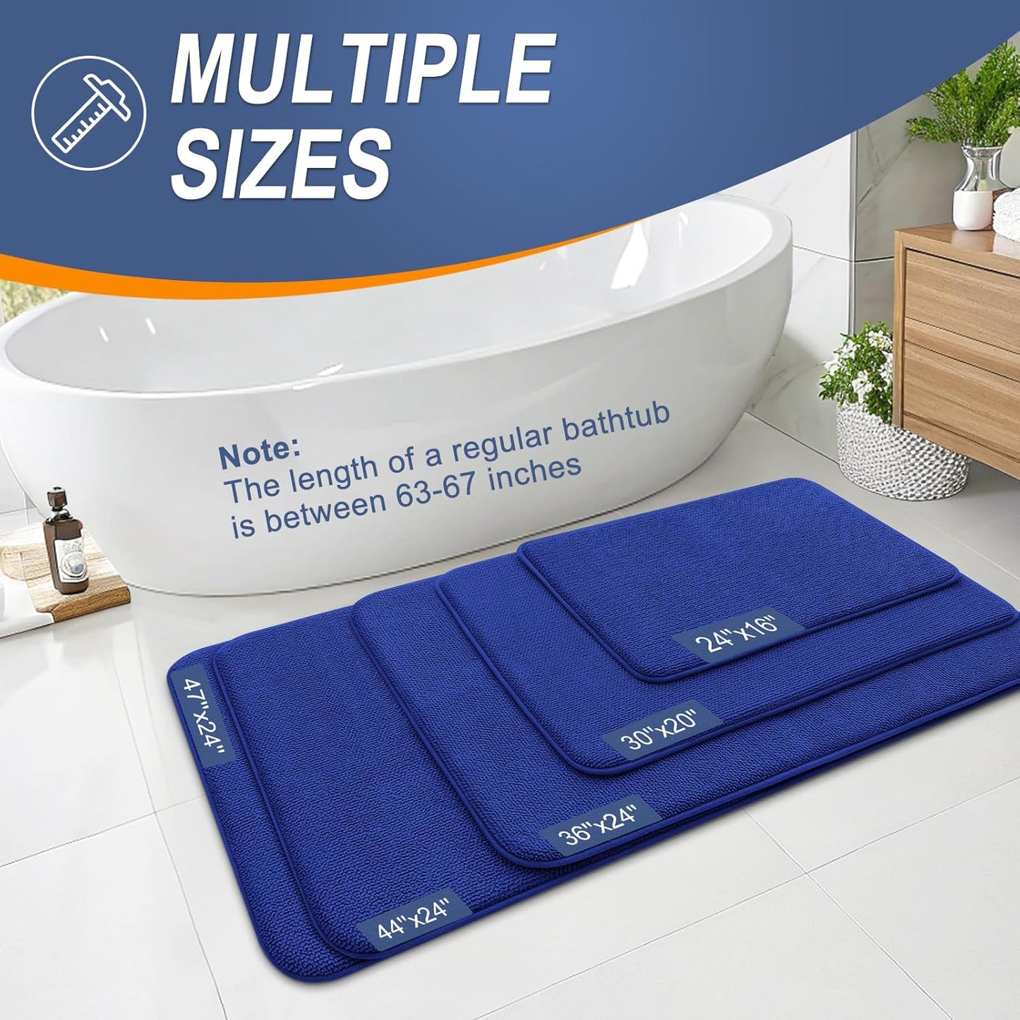 OLANLY Thick Memory Foam Bath Mat Rug 24x16, Extra Soft Absorbent Bathroom Rug, Quick Dry Bath Mats, Non-Slip, Machine Washable Carpet for Bathroom, Tub and Shower, Home Decor Accessories, Royal Blue