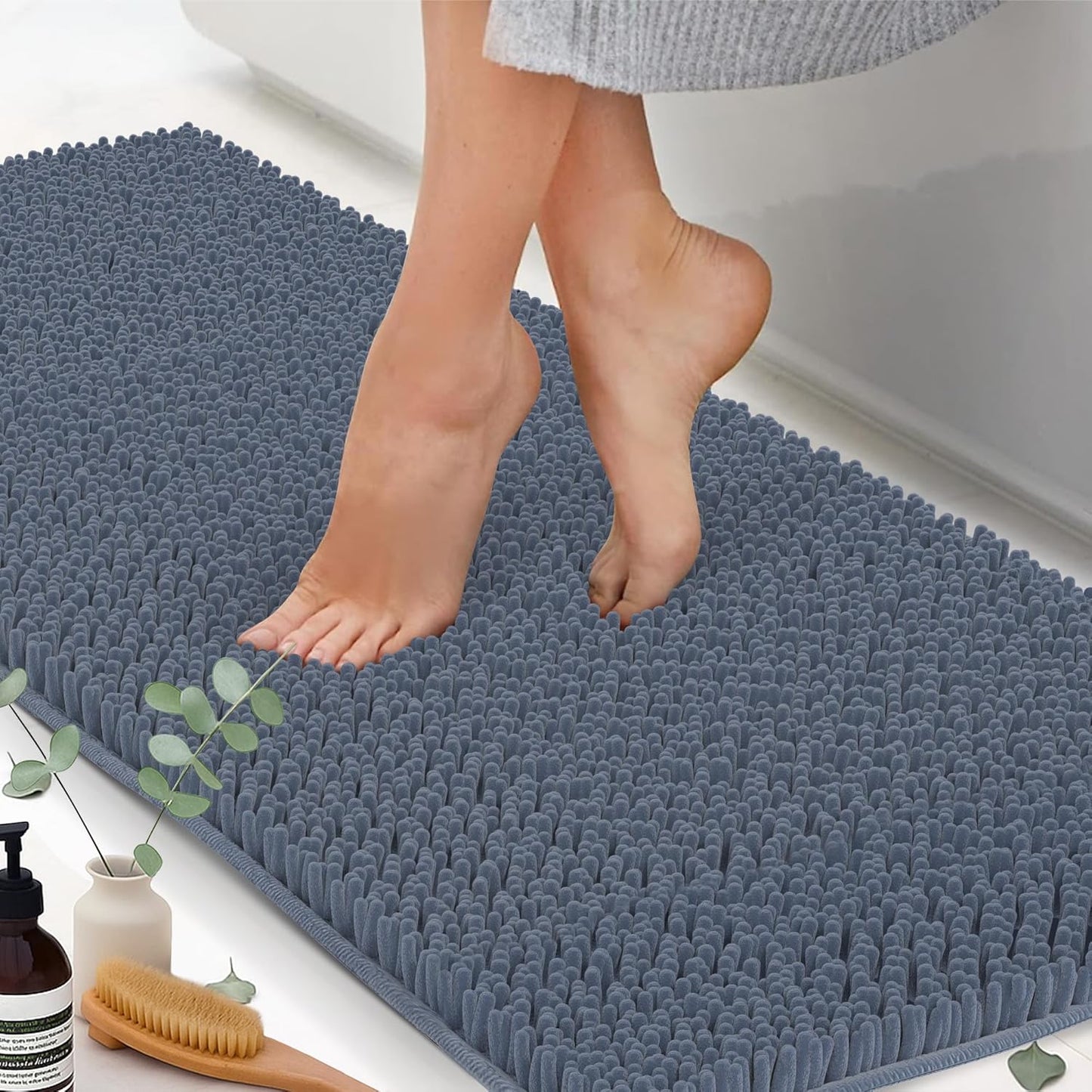Chenille Bath Mats, Plush Absorbent Bath Mats Quick Dry, Soft & Machine Washable, Non Slip Carpet For Bathroom, Thick Bathroom Rugs, Shower Restroom Rug Mat, Alfombras De Baño, Bathrugs Matts, 59"x21"