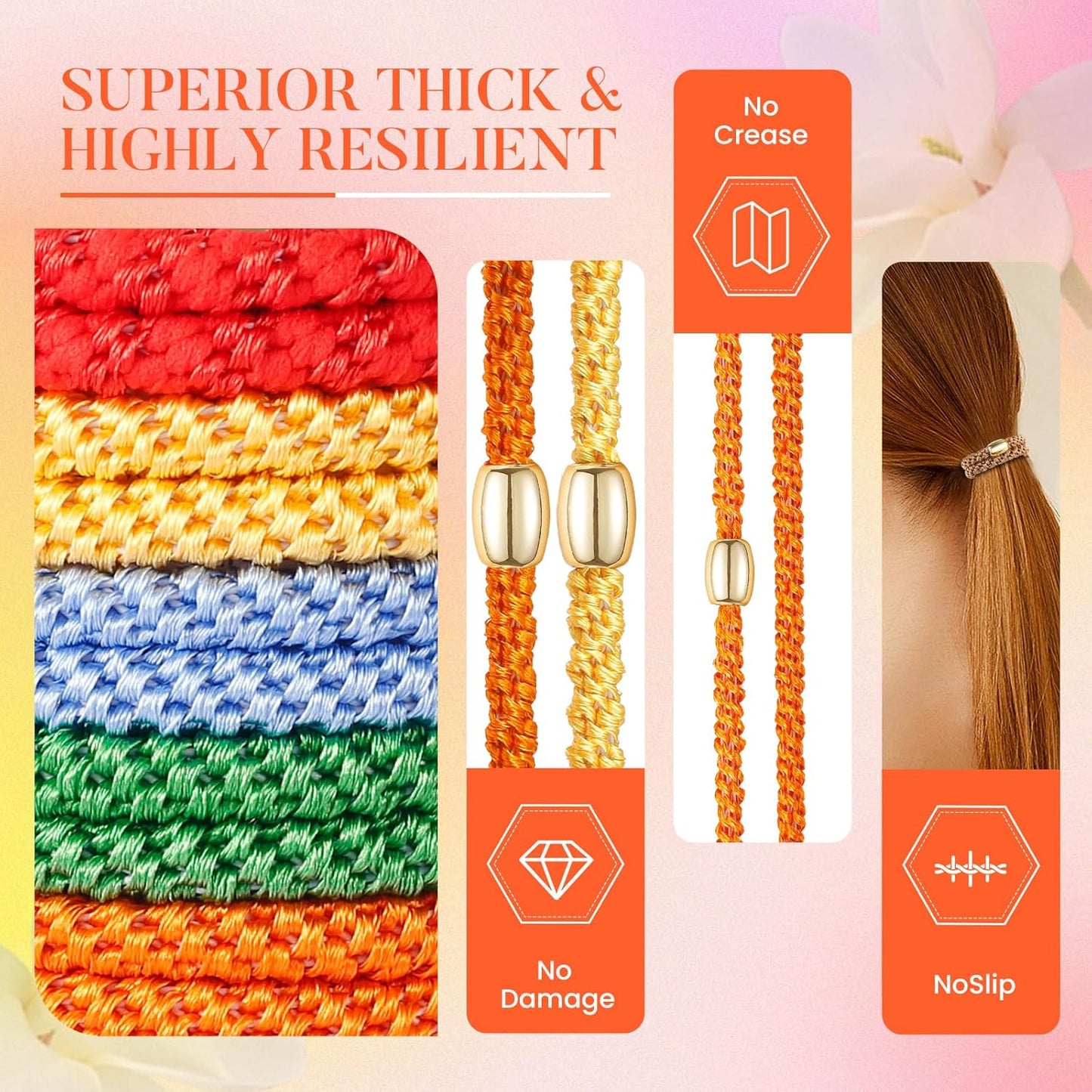 Hair Ties No Damage - 10PCS Ponytail Holders - Elastic Hair Ties for Thick Hair - Braided Hair Bands for Women Girls's Hair - Neon