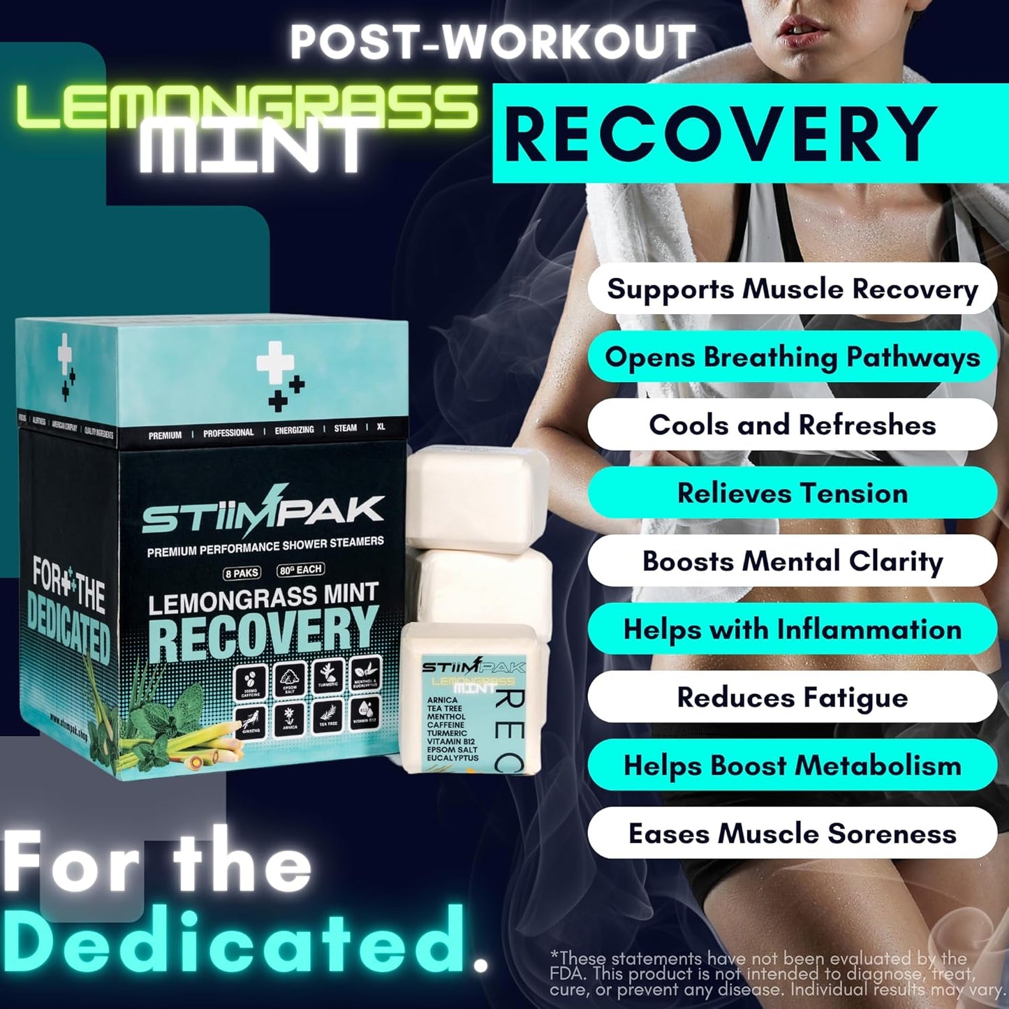 Shower Steamers | Recovery | XL 80g Post-Workout & Sinus Relief | Eucalyptus, Tea Tree, Turmeric, Arnica, Caffeine, Menthol | Maximum Strength Aromatherapy | Allergies, Cold & Flu (8 Pack)