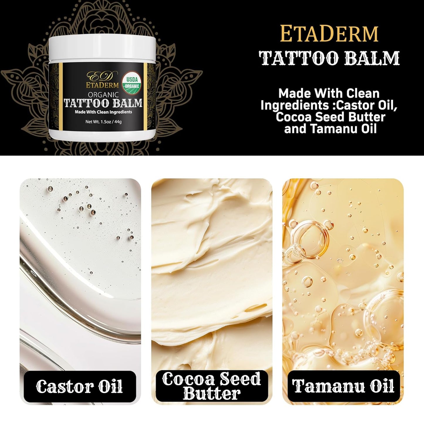 Tattoo Balm - Tattoo Aftercare Balm for Hydration, Moisturizer, Soften and Condition the Skin - Tattoo Lotion with Sunflower Seed Oil, Coconut Oil and Cocoa Seed Butter - Tattoo Butter 1.5oz