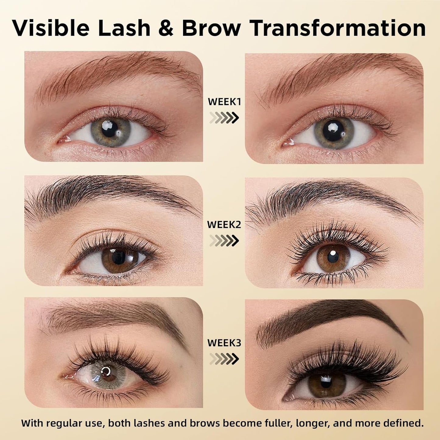 Eyelash & Eyebrow Growth Serum – 15 Plant Extracts for Longer, Denser & Fuller Lashes & Brows, Boosts Natural Hair Development,eyelash serum,Hypoallergenic Oil-Free,lash growth serum (Golden Yellow)