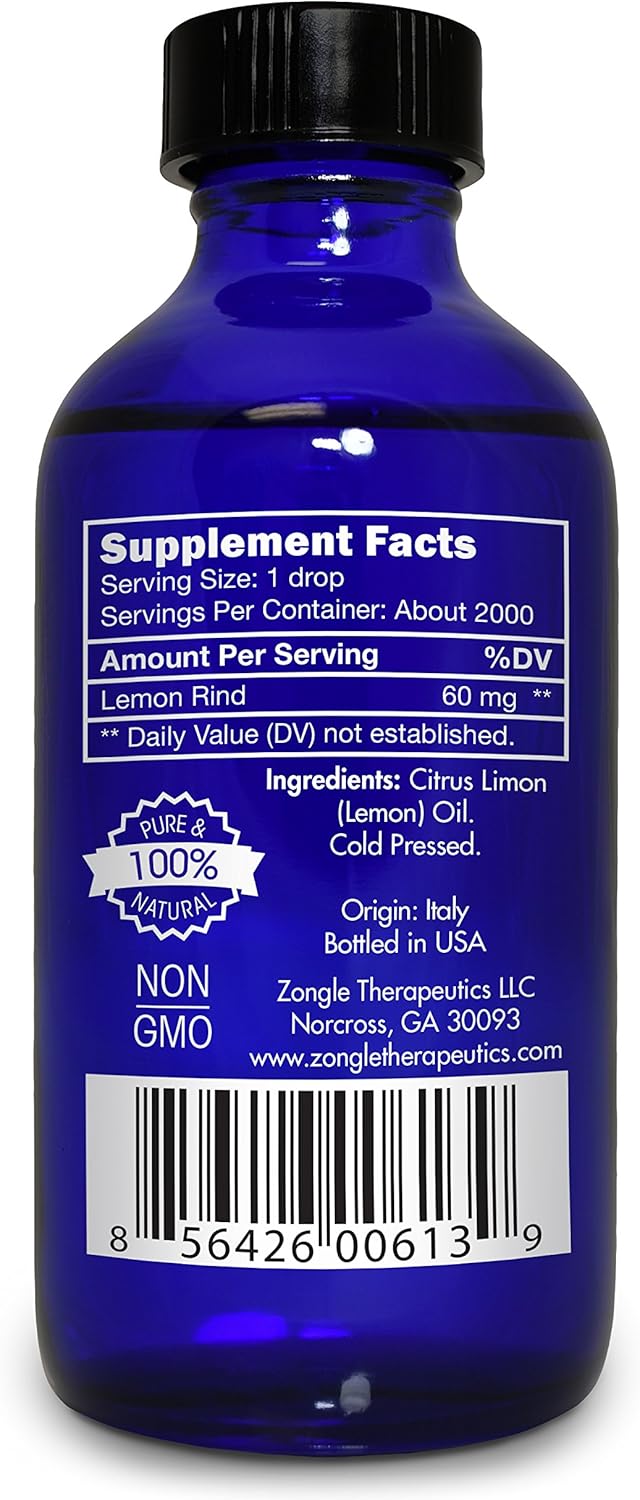 Lemon Essential Oil, Food Grade, for Cooking, Baking – 100% Pure, Lemon Oil, by Zongle Therapeutics, 4 OZ