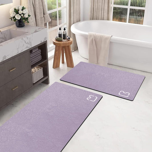 2 Piece Bathroom Rugs Mat Set - Quick Dry Diatomaceous Earth Bath Mat for Bathroom Non-Slip Bath Rug with Rubber Backing, Absorbent Bath Mat Thin Bath Floor Mat, 15.7x23.6+15.7x47.2 Inch, Lavender