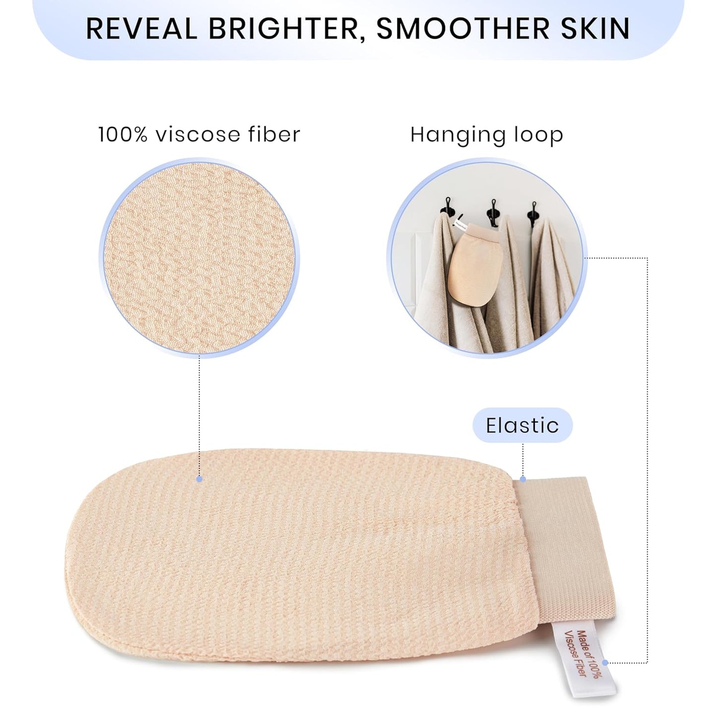 Korean Exfoliating Mitt for Remove Dead Skin. 2 Pack 100% Viscose Kessa Deep Exfoliating Gloves for Body Scrub, Keratosis Pilaris & Self Tanning Removal. Smooth Skin Surface. (Muted Peach)