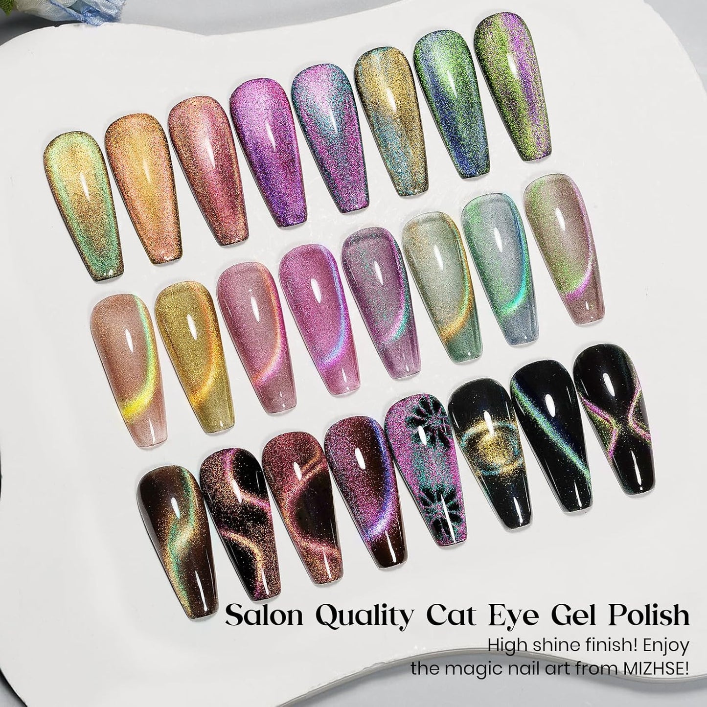 MIZHSE 9D Cat Eye Gel Nail Polish, 8 Colors Magnetic Gel Polish Set with Magnet, Starry Series Galaxy Effect Cateye Soak Off Nail Art Salon Manicure Home Gift for Women