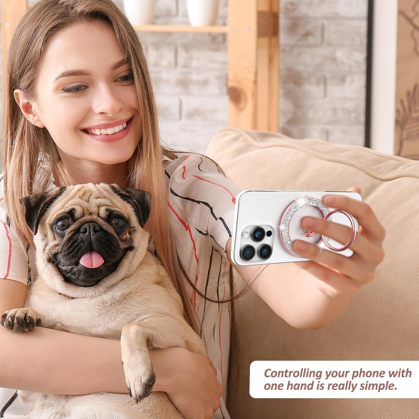 for MagSafe Phone Grip Stand, Magnetic Phone Ring Holder for MagSafe, Magnetic Ring Holder for iPhone. (Glitter Rose Gold)