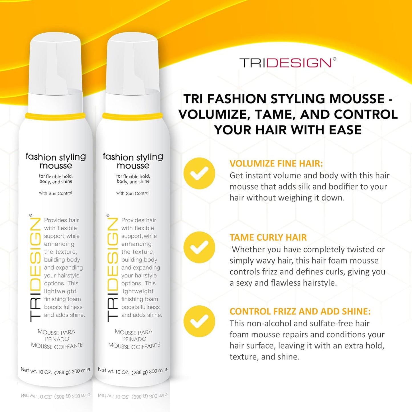 TRI Fashion Volumizing Mousse for Wavy Hair - Taming Curls, Frizz Control & Shine, Styling Foam for Women - 10 Ounce (2 Pack)