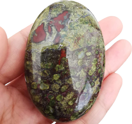 Natural Dragon Bloodstone Oval Polished Worry Stones, Healing Crystal Indoor Fountain Stones Massage Energy Anxiety Relief Items