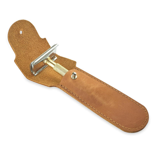 Safety Razor Head Protecting Leather Cover, Genuine Cowhide Leather Double Edge Safety Razor Case Accessories for Travel, Butterfly Razor Case, Soft Leather Double Edge Razor Case (Vintage Brown)