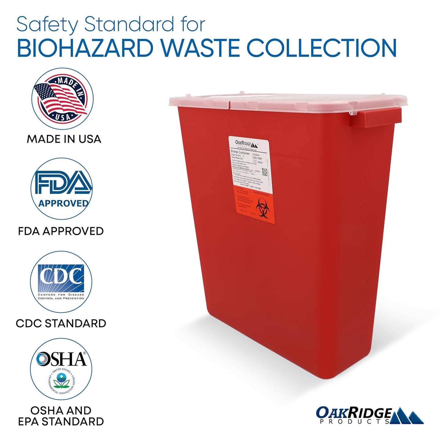 Oakridge Products Large Sharps Container for Home Use and Professional 3 Gallon (2-Pack) with Rotating lid, Biohazard Needle and Syringe Disposal, CDC Certified