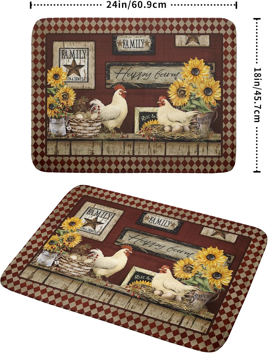 Vintage Rooster Dish Drying Mat 18x24 Inch Farmhouse Chicken Dish Drainer Pad Microfiber Absorbent Fast Dry Kitchen Counter Accessories