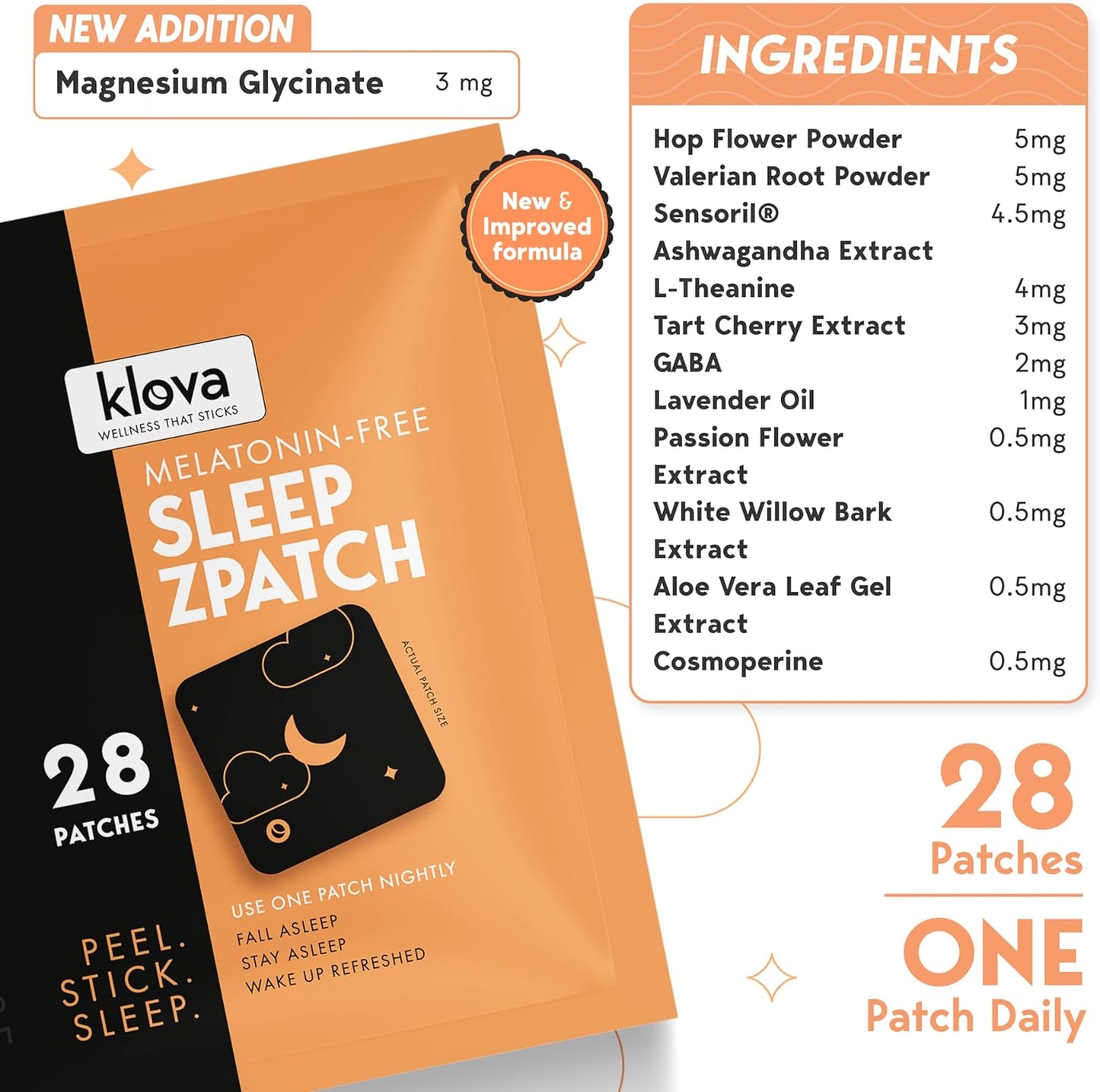 Klova Melatonin-Free Sleep Patches for Adults | Natural Sleep Aid with Ashwagandha, Valerian, GABA & L-Theanine | Fall Asleep Faster, Stay Asleep Longer & Wake Refreshed | 28 Patches