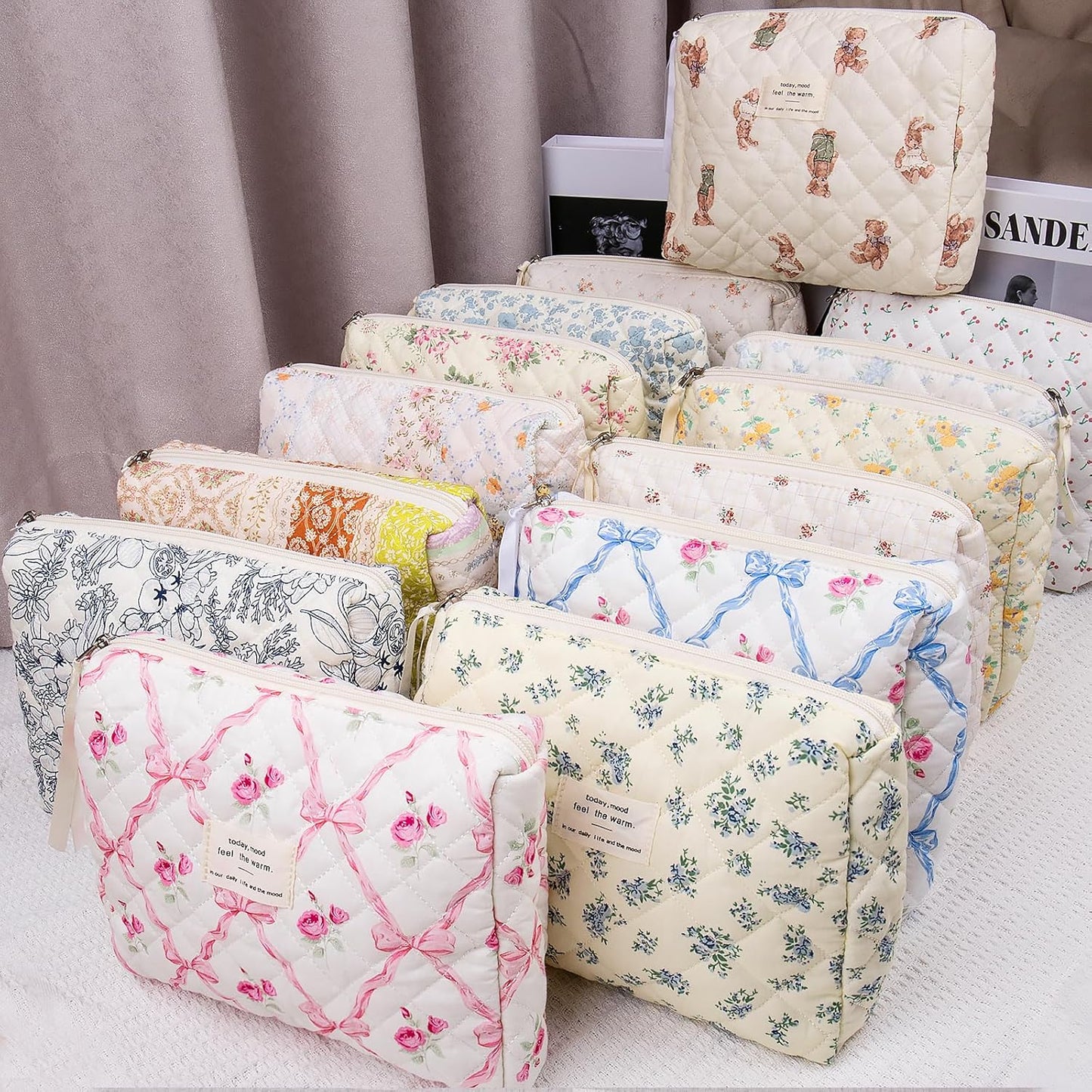 2PC Makeup Bag Set, Cute Cosmetic Bag for Women Girls, Floral Coquette Aesthetic Toiletry Bag, Travel Make Up Organizer Bag (South Twigs Flower)