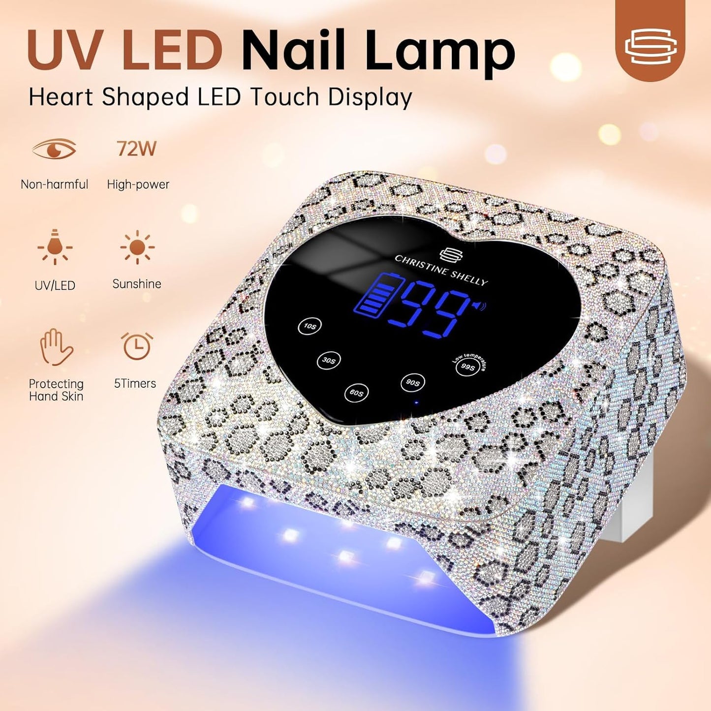 UV LED Nail Lamp 72W Rechargeable Sparkly Wireless Nail Dryer Gel Polish Light with 5 Timer Setting Professional Quick Dry Curing Lamp with Display Auto Sensor for Salon & Home
