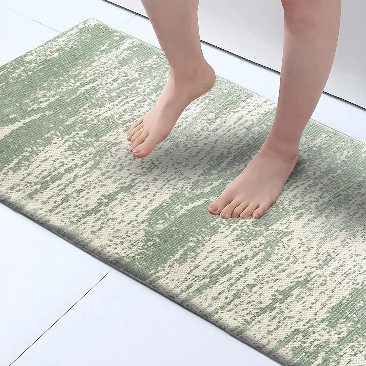 HDFK Graffiti Bath Mat | Non Slip Water Absorbent Quick Dry Woven Floor Mats | Thin Machine Washable Modern Shower Rug | Low Pile Profile Small Vanity Room Bathroom Rugs | 24x17.7 Inch Sage Green