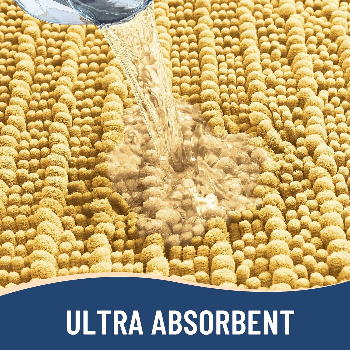 Arotive Luxury Chenille Bathroom Rug Mat, Extra Soft Thick Absorbent Shaggy Bath Rugs, Non-Slip Machine Wash Dry, Plush Bath Mats for Bathroom, Shower and Tub, 34x21, Yellow