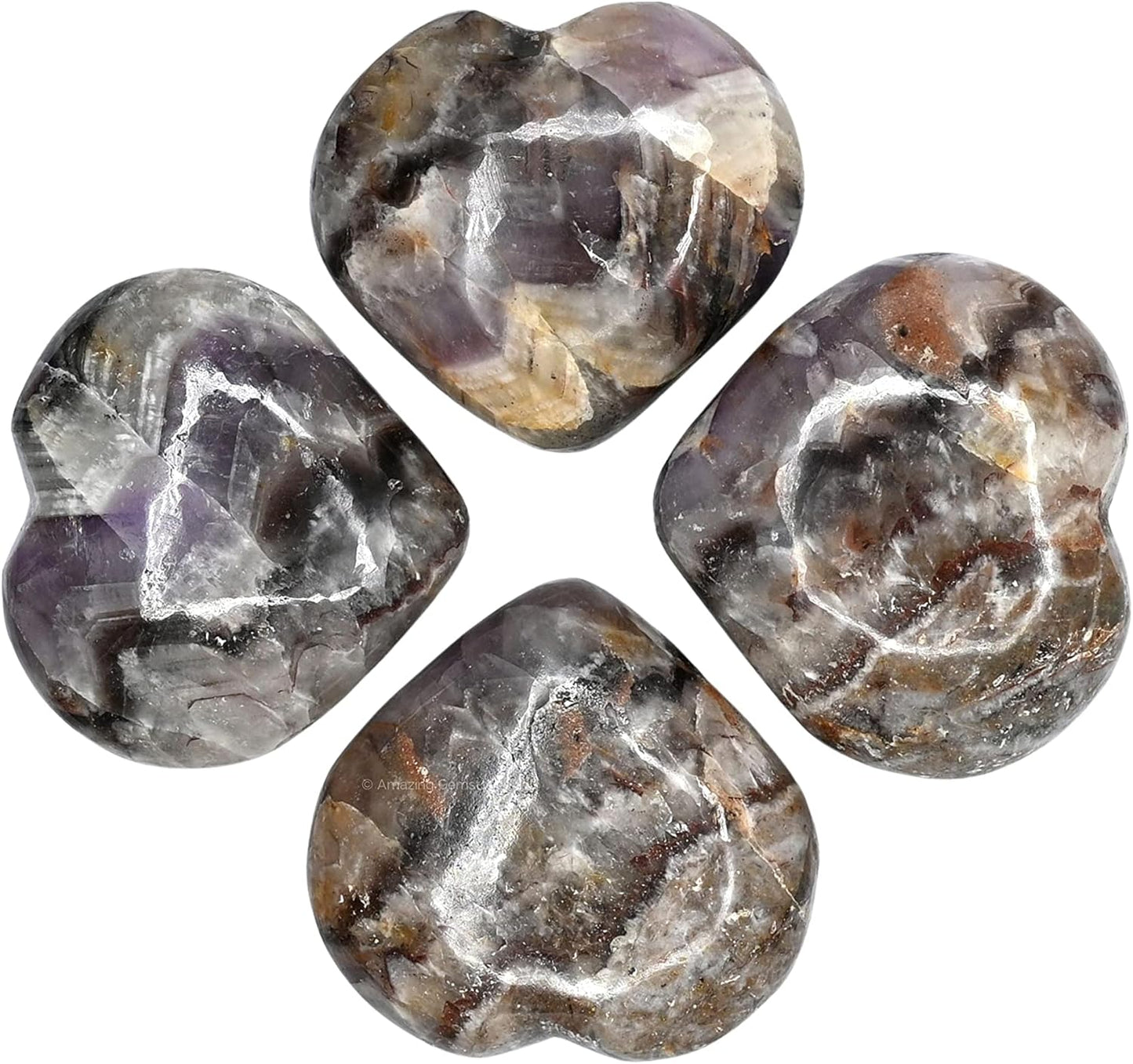 Amazing Gemstone Amethyst Chevron Crystal Heart Palm Stone - Pocket Massage Worry Stone for Natural Body Chakra Balancing, Reiki Healing and Crystal Grid