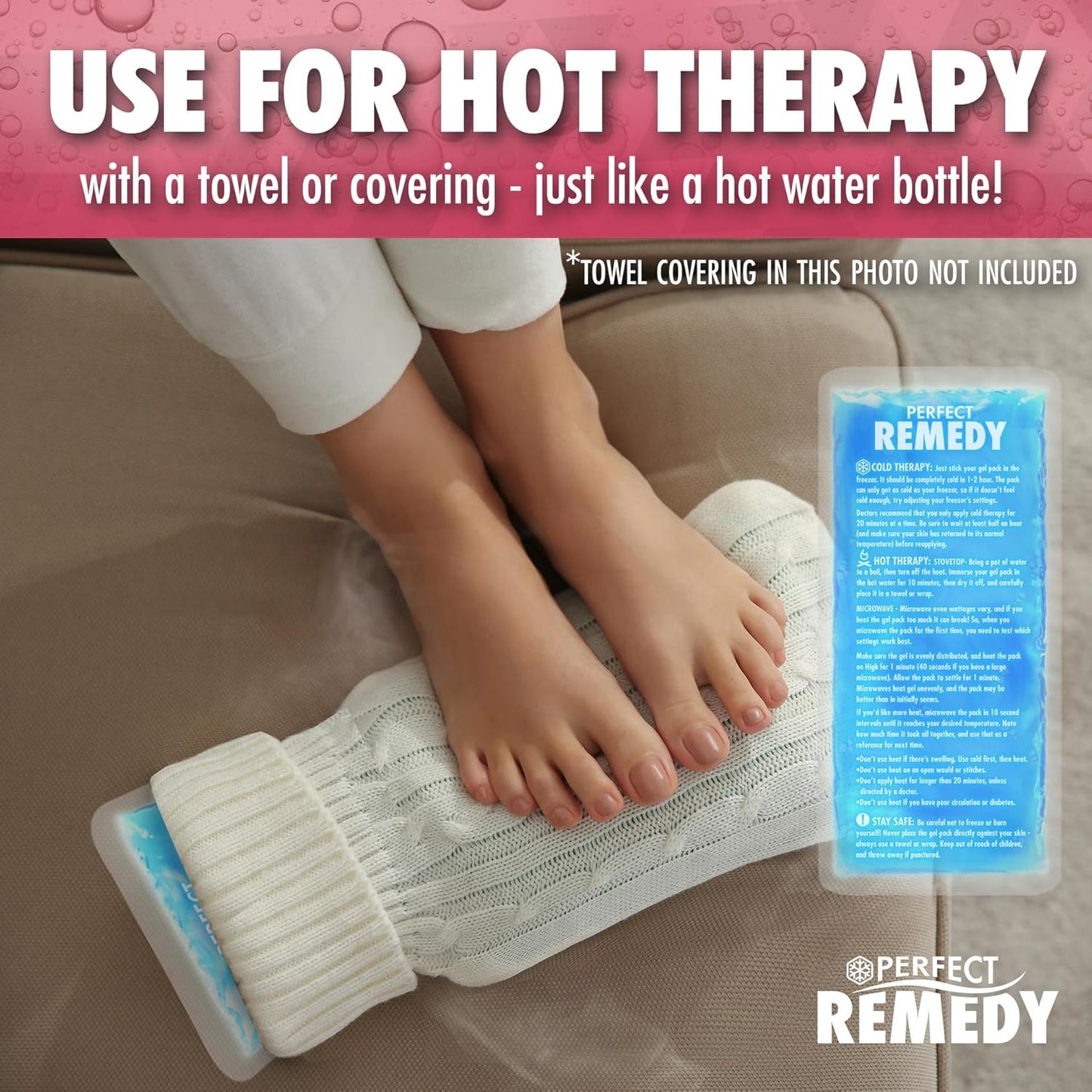 Perfect Remedy Gel Ice Pack - Hot & Cold Compress, Reusable Injury Ice Pack for Knee, Shoulder, Back, Neck, Hip, Ankle, Wrist, Foot Pain Relief & Injury Recovery Soft Gel for Muscle Strain (Blue, Reg)