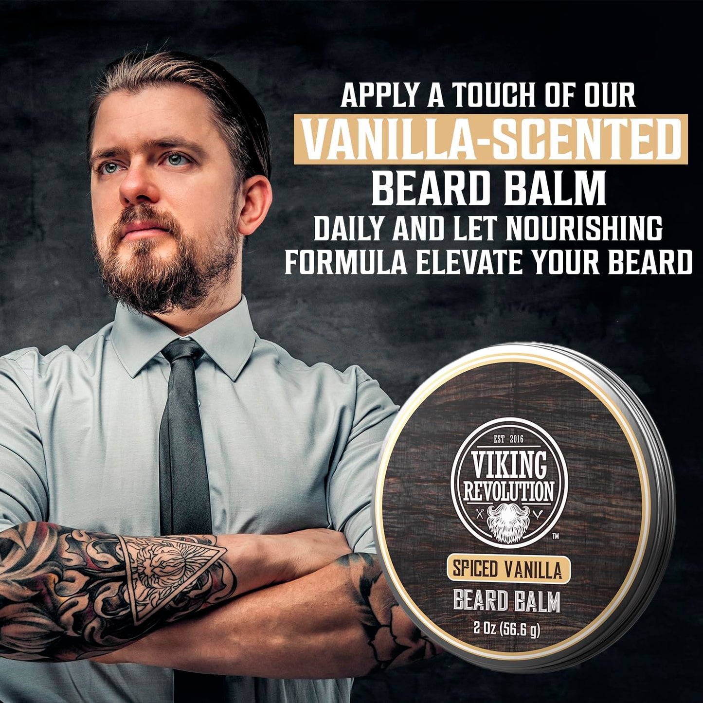 Viking Revolution Spiced Vanilla Beard Balm - Beard Butter with Argan Oil, Beard Softener for Men with Jojoba Oil - Beard Moisturizer for Men with Beeswax - Beard Wax for Men (2oz, 2 Pack)