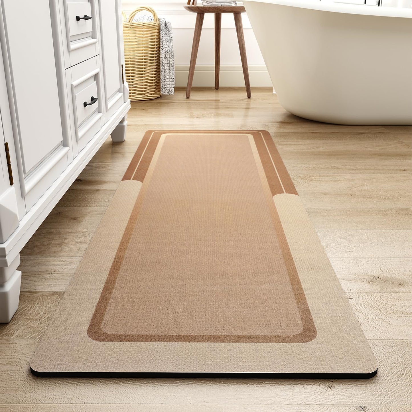MontVoo-Bath Mat Rug Long Non Slip Super Absorbent Bathroom Runner Stain Resistant Quick Dry Thin Bathroom Mat Fit Under Door-24"x70",Brown