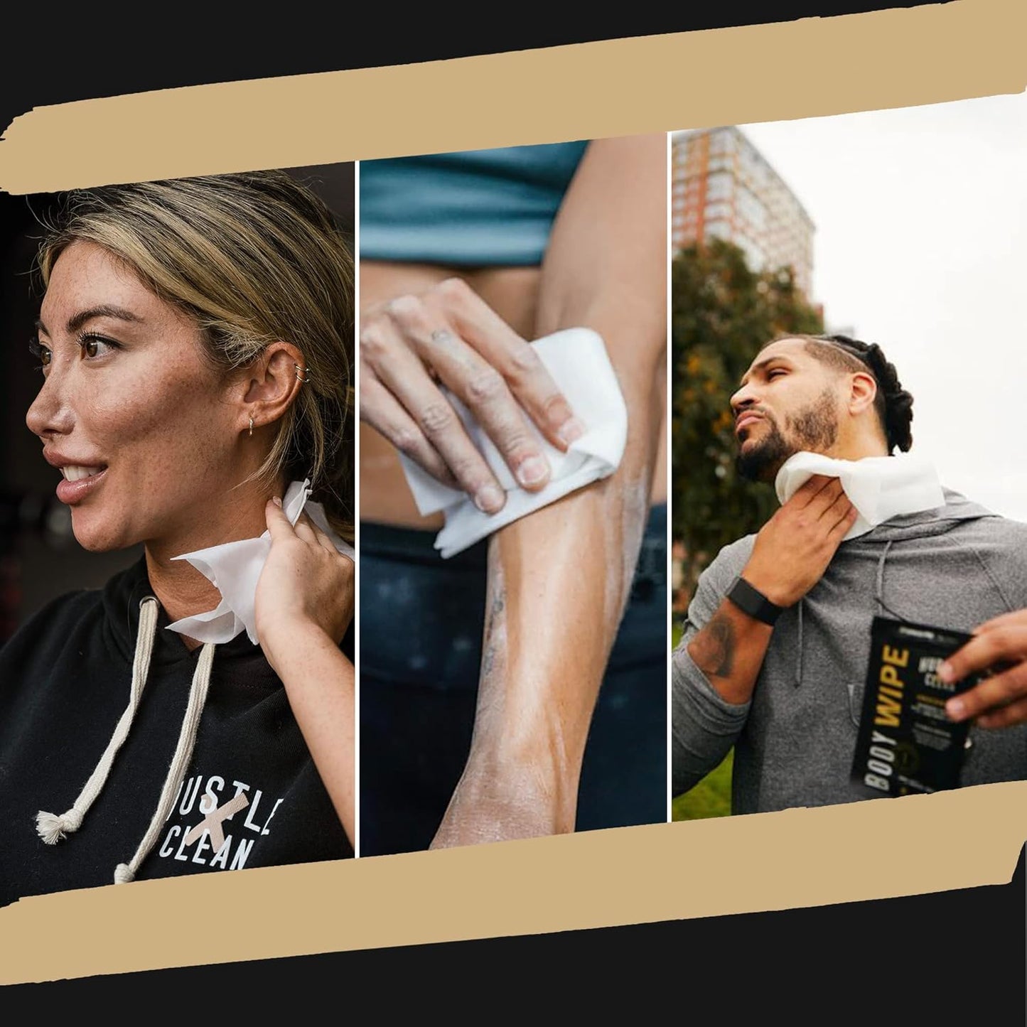 Hustle Clean Body Wipes 9''x8'', Disposable Bathing Wipes For Adults, No Rinse, With Aloe Vera & Vitamin E, Fresh Scent, 40 Individually Wrapped Wipes