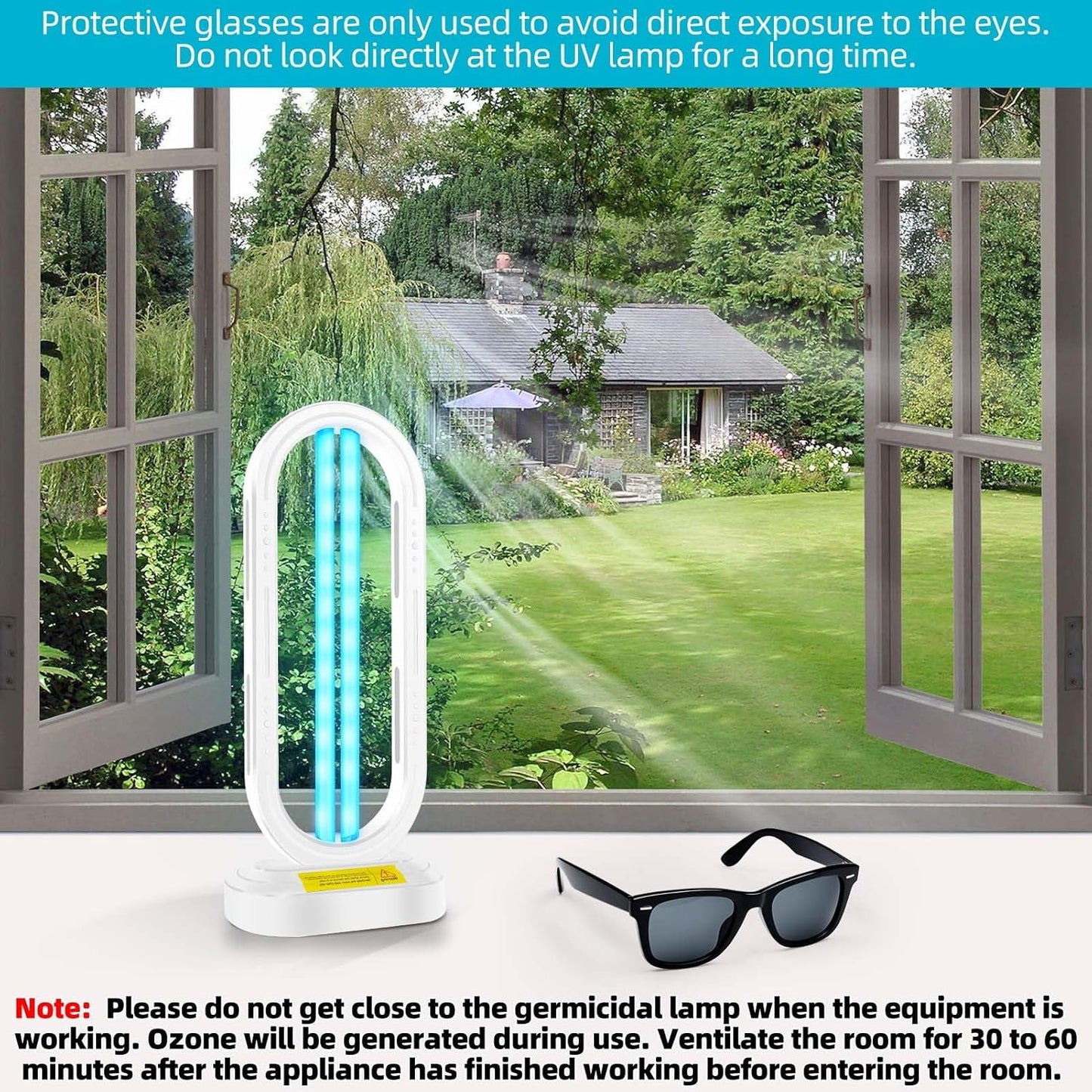 UV Light Sanitizer,4-Speed Timing and Remote Control UVC Home Disinfection Device,Portable Ultraviolet Light Sanitizer for Dust Mites,UV Lamp for Whole Room,White