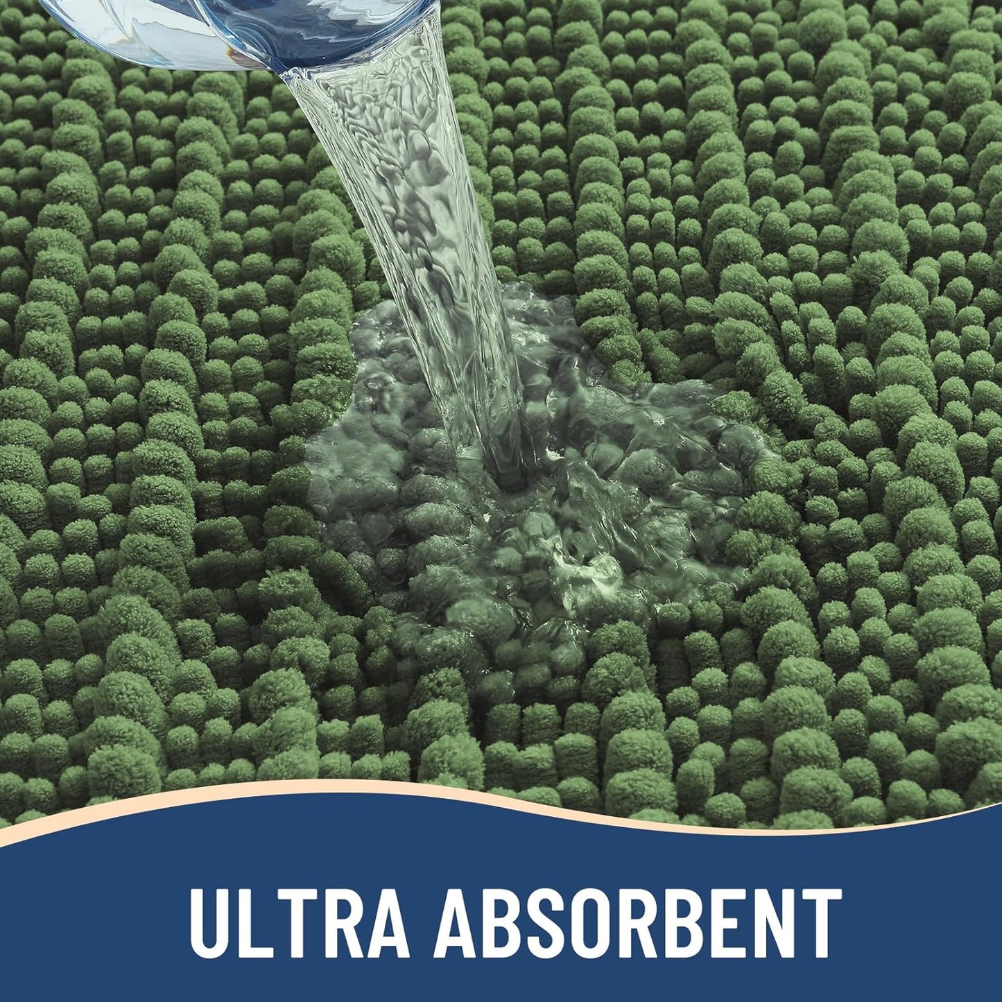 Arotive Luxury Chenille Bathroom Rug Mat, Extra Soft Thick Absorbent Shaggy Bath Rugs, Non-Slip Machine Wash Dry, Plush Bath Mats for Bathroom, Shower and Tub, 34x21, Olive Green