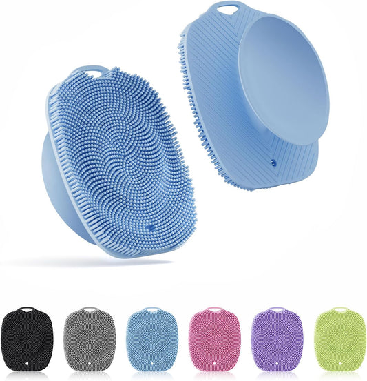 Soft Silicone Body Scrubber Gentle Like a Hand Exfoliating Your Skin and Build Up Lather Easily, Back Large Suction Cup Easy to Store, Long-Lasting & Deep Clean (Blue)
