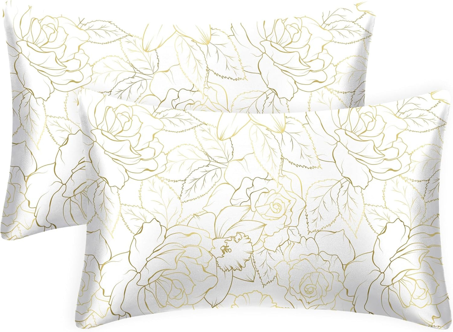 EXQ Home Satin Pillowcase for Hair and Skin Queen - Printed Rose on White Silk Pillowcase 2 Pack 20x30 inches - Satin Pillow Cases Set of 2 with Envelope Closure, Gifts for Women Men