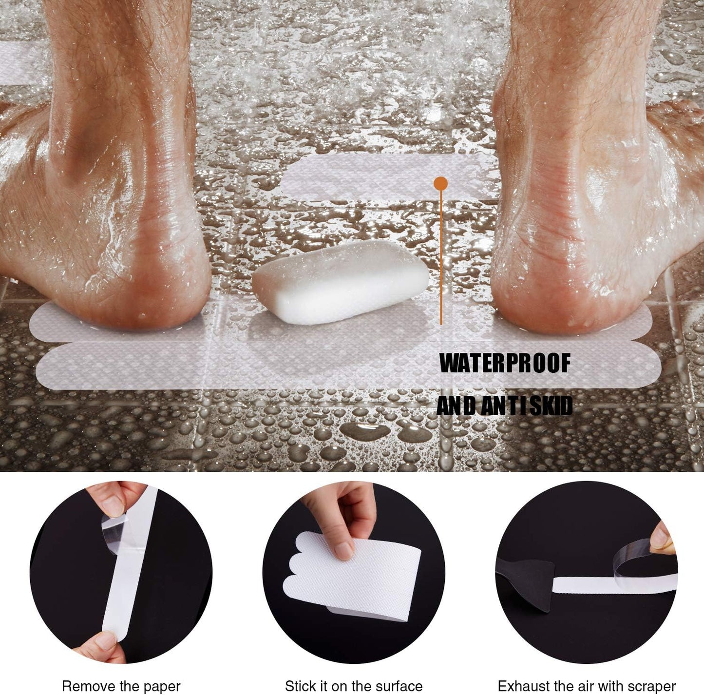 Anti Slip Shower Stickers 24 PCS Safety Bathtub Strips Adhesive Decals with Premium Scraper