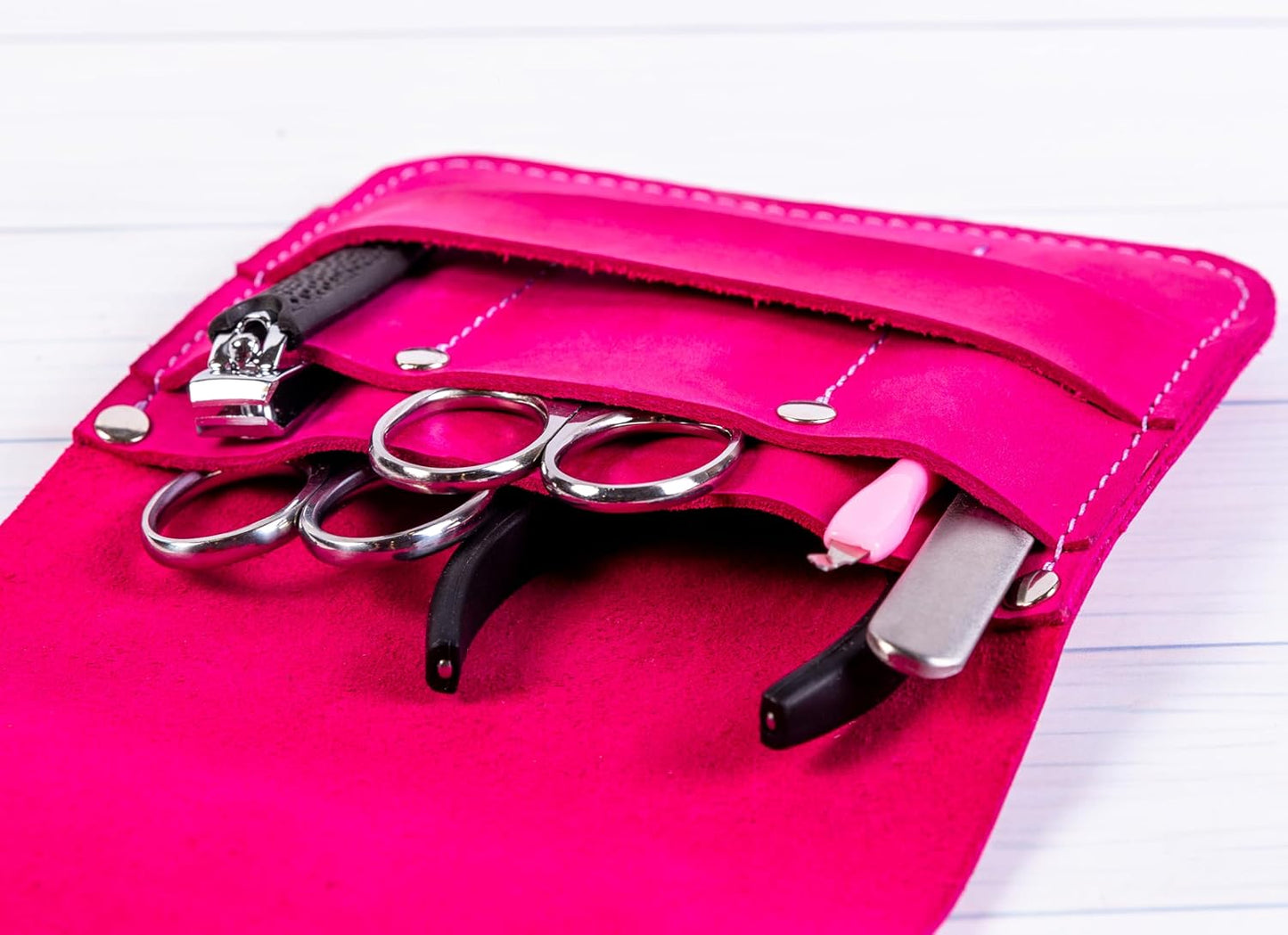 Leather Manicure Set Case Grooming Kit Organizer (Red)