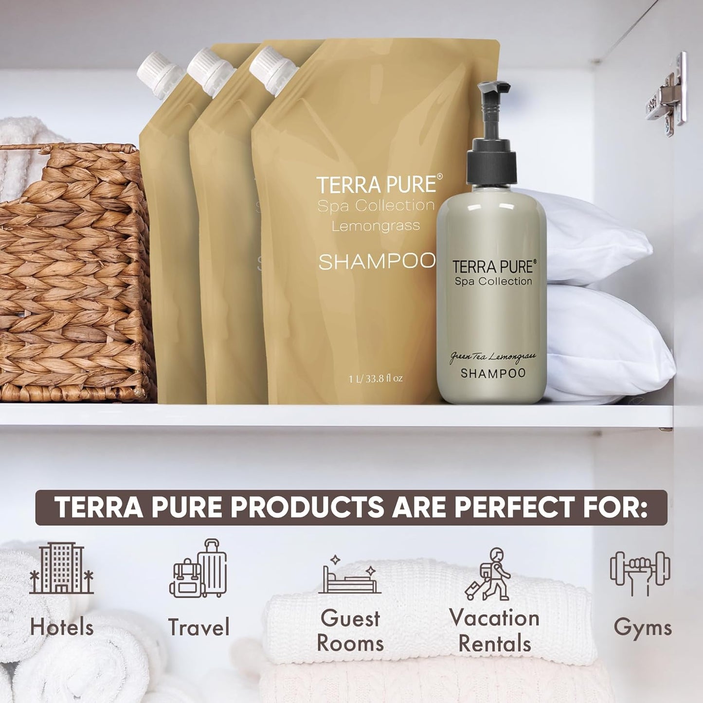 Terra Pure Spa Collection 1 Liter Conditioner Refill Bag For Soap Dispensers | Bulk Toiletries for Vacation Rentals, and Home Bathroom Showers | Green Tea Lemongrass | Single